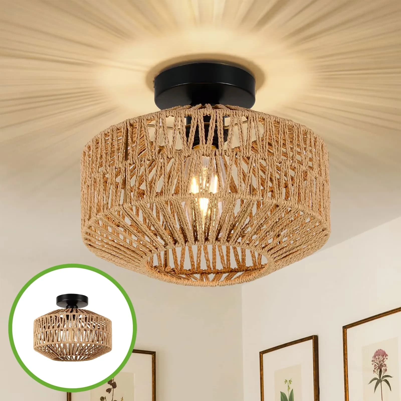Stylish Ceiling Lights Fixture with Bohemian, Boho Light - Plastic, Rattan Multicolor for Living Room, Bedroom Model D80134