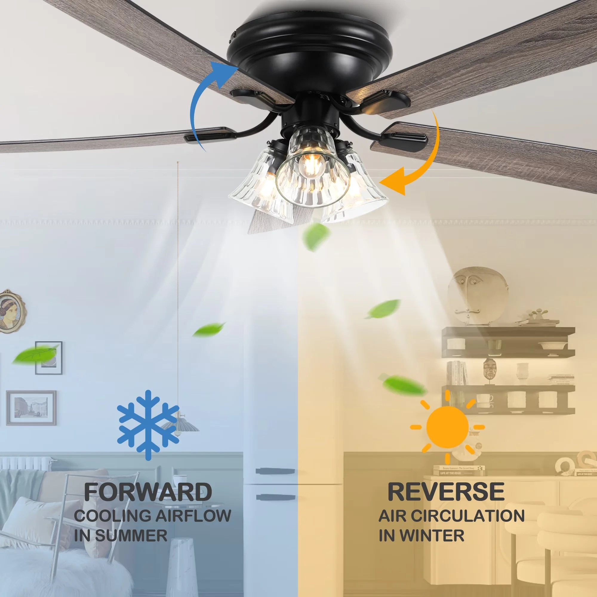 Reliable Ceiling Fan with LED, Energy Efficient - Black for Dining Room, Living Room Model C2BA7B