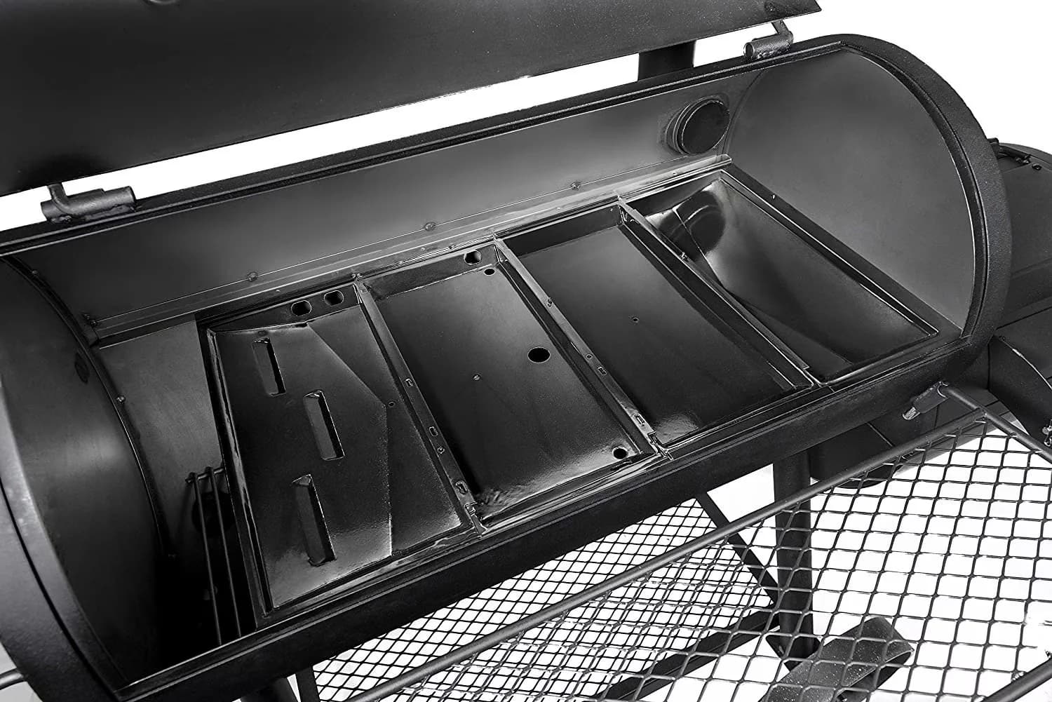 Essential Charcoal Grill with Reverse Flow, Highland Reverse Flow Offset Smoker - Heavy Duty Steel Black Model 2F38B5