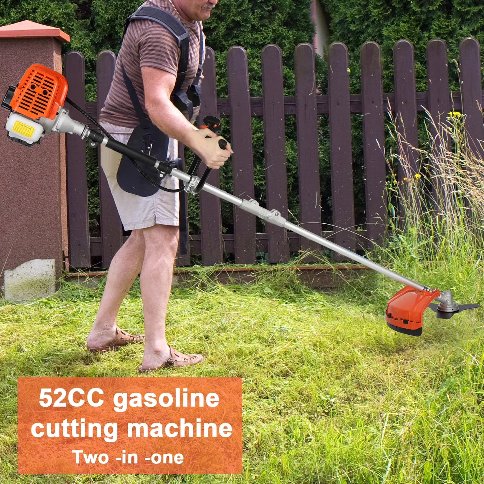 Premium String Trimmer with Edger Conversion Capable, 2-in-1 Air-Cooled Gas Weed Wacker, 52cc 2-Stroke Gas Weed Eater - Orange Model 67DAA2
