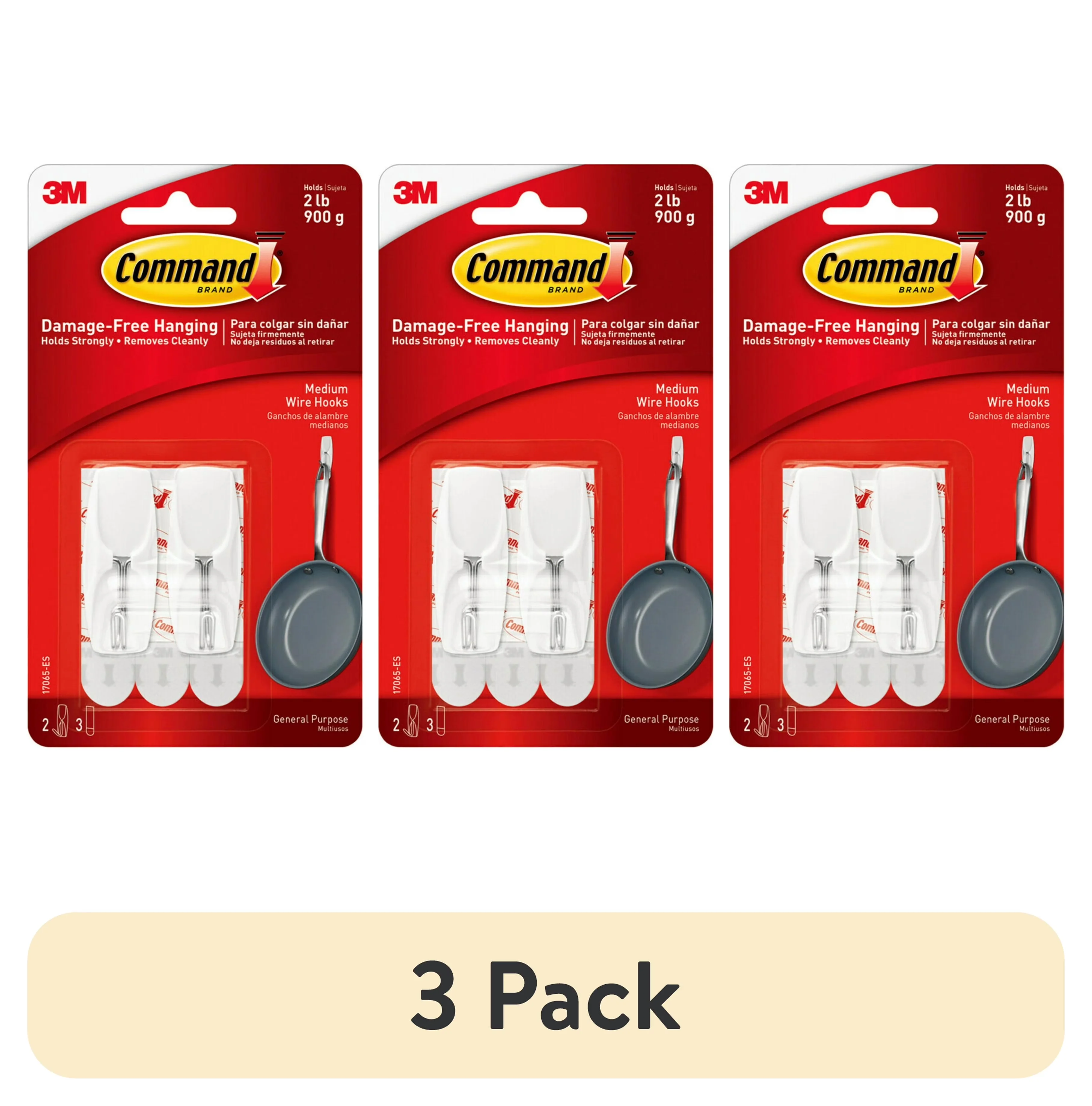 Essential Damage-Free Hanging with Easy Clean, Medium, 2 Wall Hooks - Wire White Model D90019