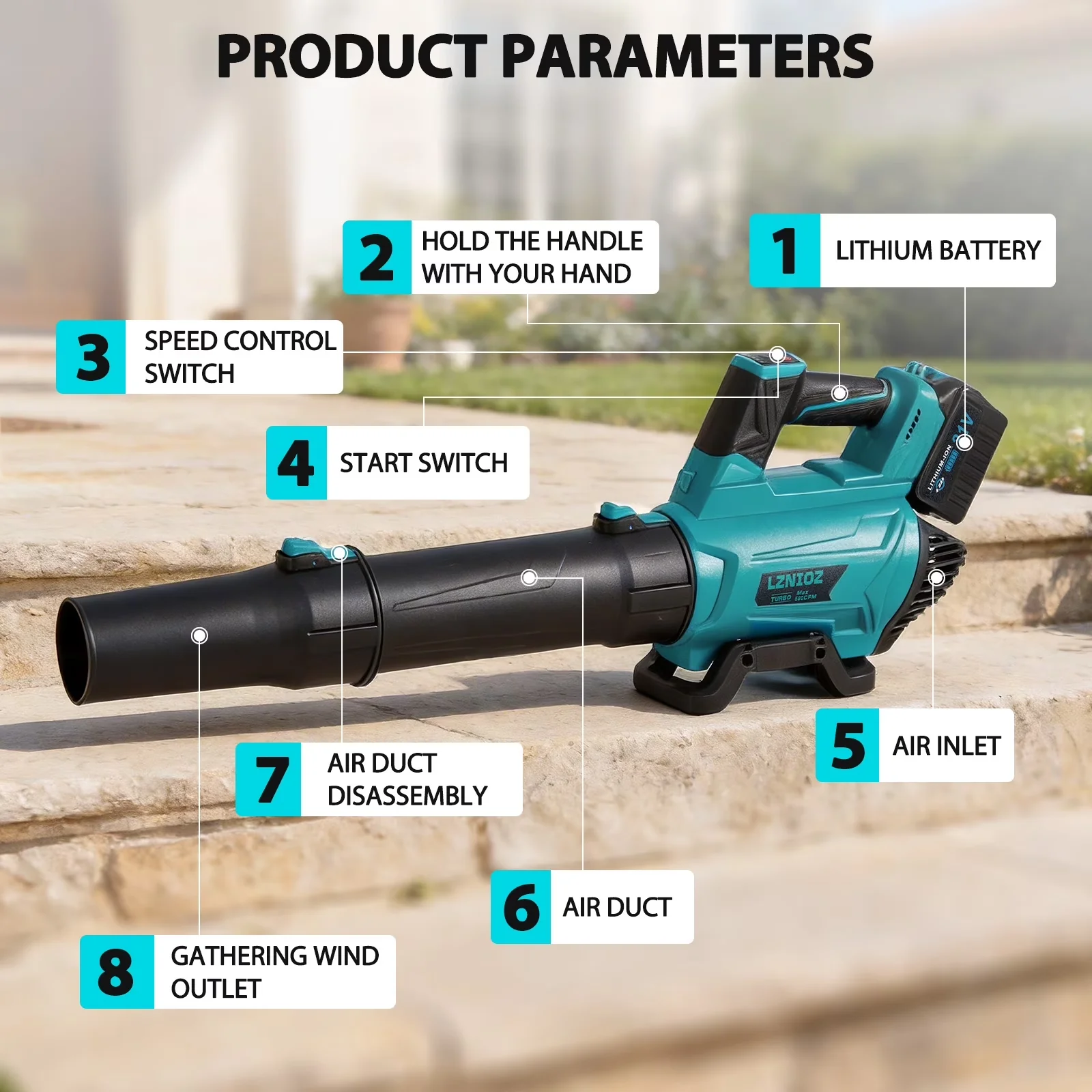 Modern Leaf Blower with Battery, 21V, 21V Cordless 580 CFM 200 mph - Sleek Profile Model D3611A