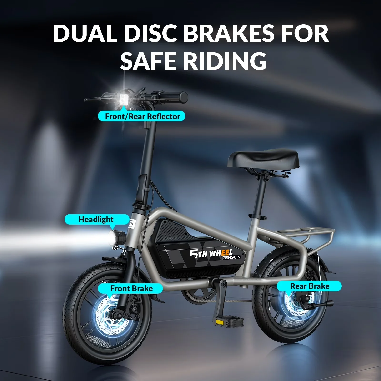 Electric Bike Compact with Battery, 650W, 14" - Gray - Long-Lasting Performance Model E262E2