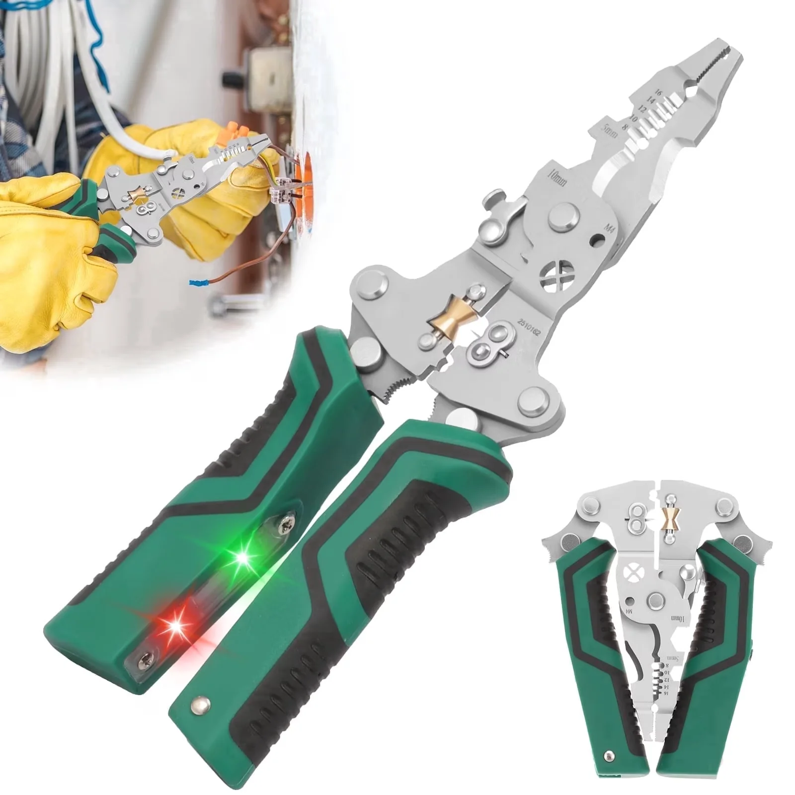 Essential Woodworking with Folding, Easy To Operate, 18-in-1 Foldable Wire Stripper - Green Model BFF9DE