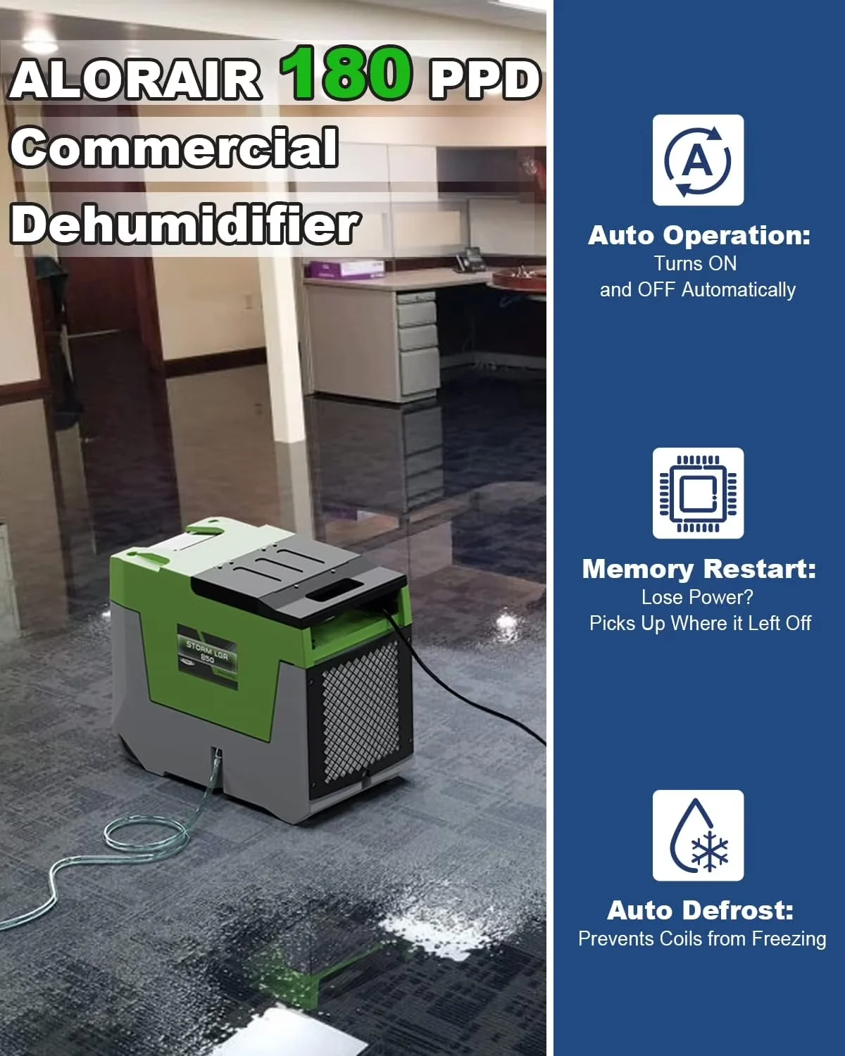 Sleek Dehumidifier with Built-In Pump, Automatic Shut-Off, Energy Efficient - Green Model 534E0D