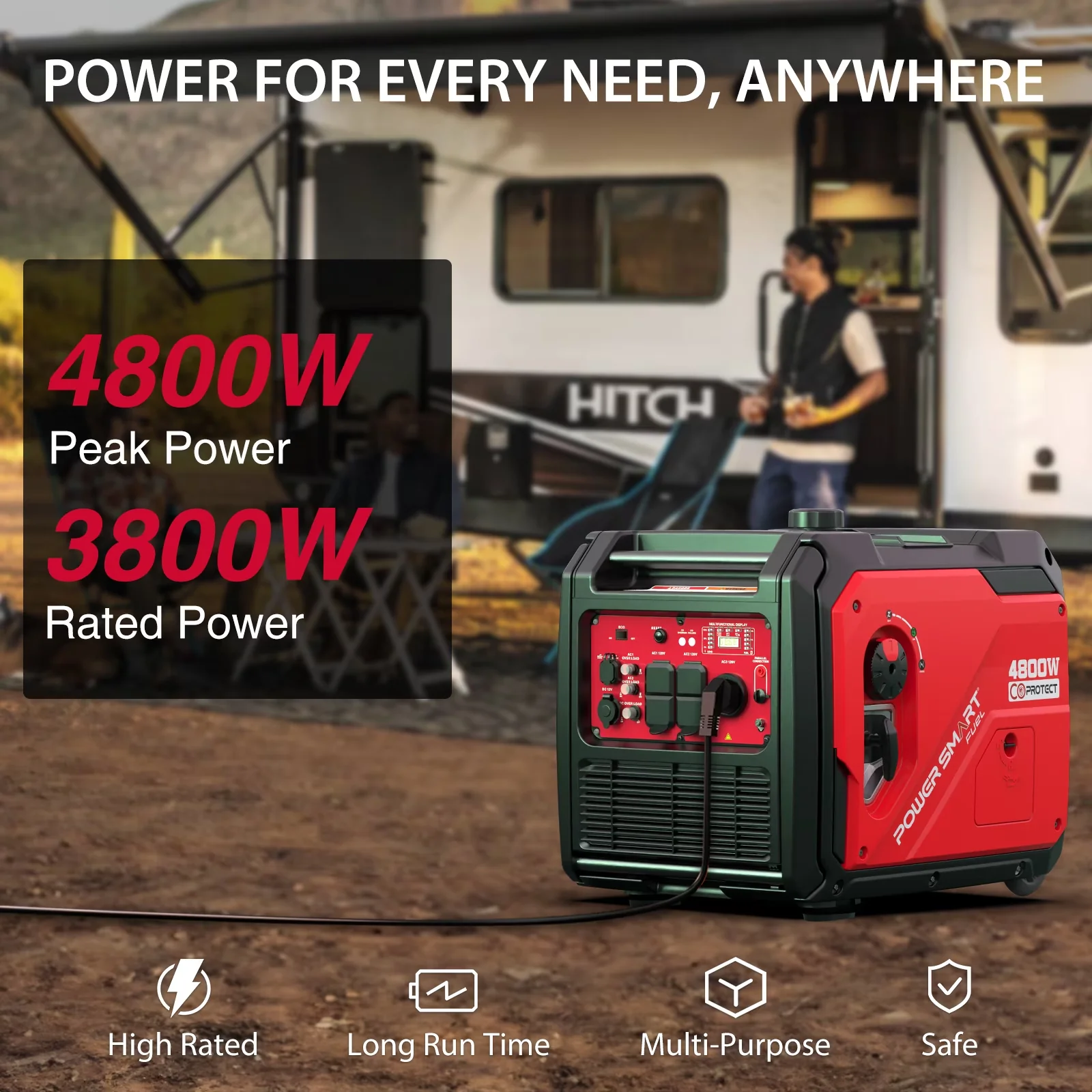 Reliable Generator with 4800W, Overload Protection, Manual Start for Outdoor - Model 8BF947