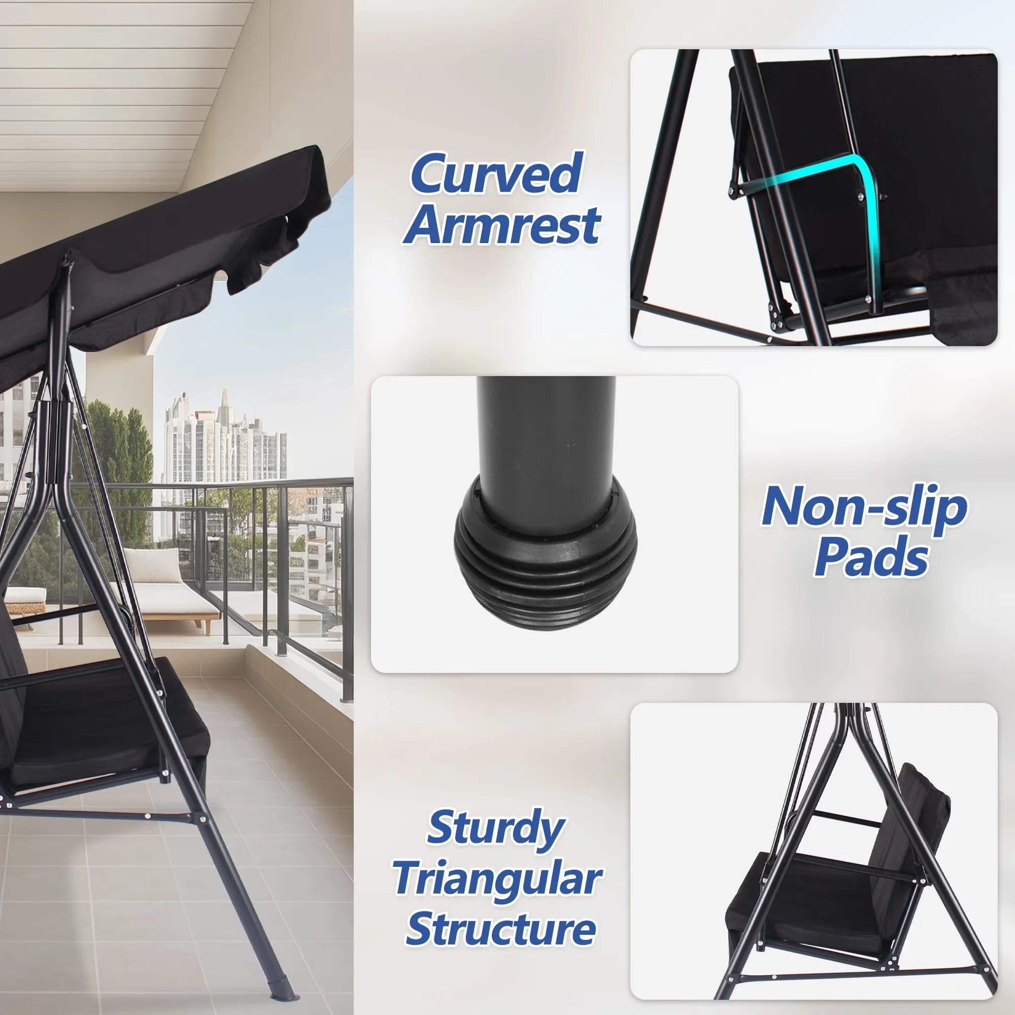 Premium Patio Chair with Rust Resistant, Removable Cushions, Waterproof - Black Model 4DB11C