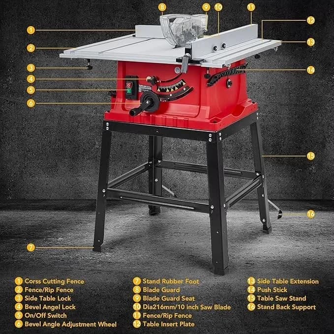 Power Saw Reliable with Adjustable, Multifunctional Table, 10inch 15A Portable Table - Model BB6102