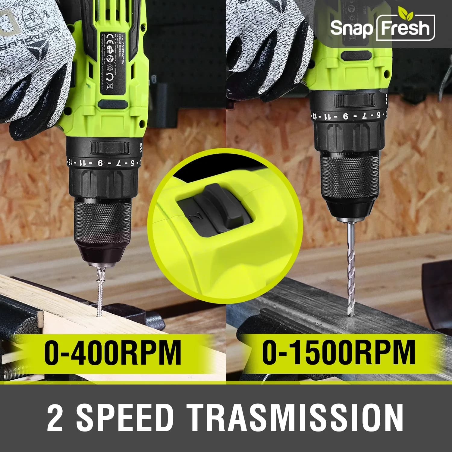 Efficient Drills Driver with Battery, 20V, 1/2 Metal Chuck - Green - Professional Series Model 21DB42