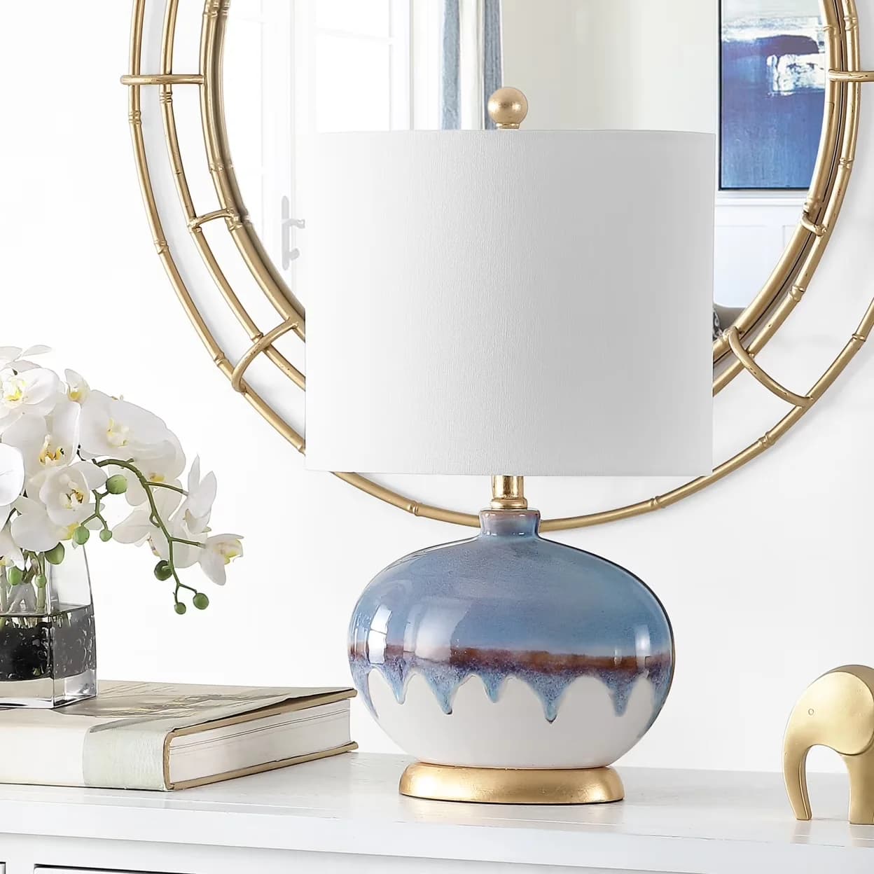 Innovative Table Lamp with LED, Energy Efficient, Koa 21 in. Coastal Ceramic - Blue Ceramic Model CBBA1E