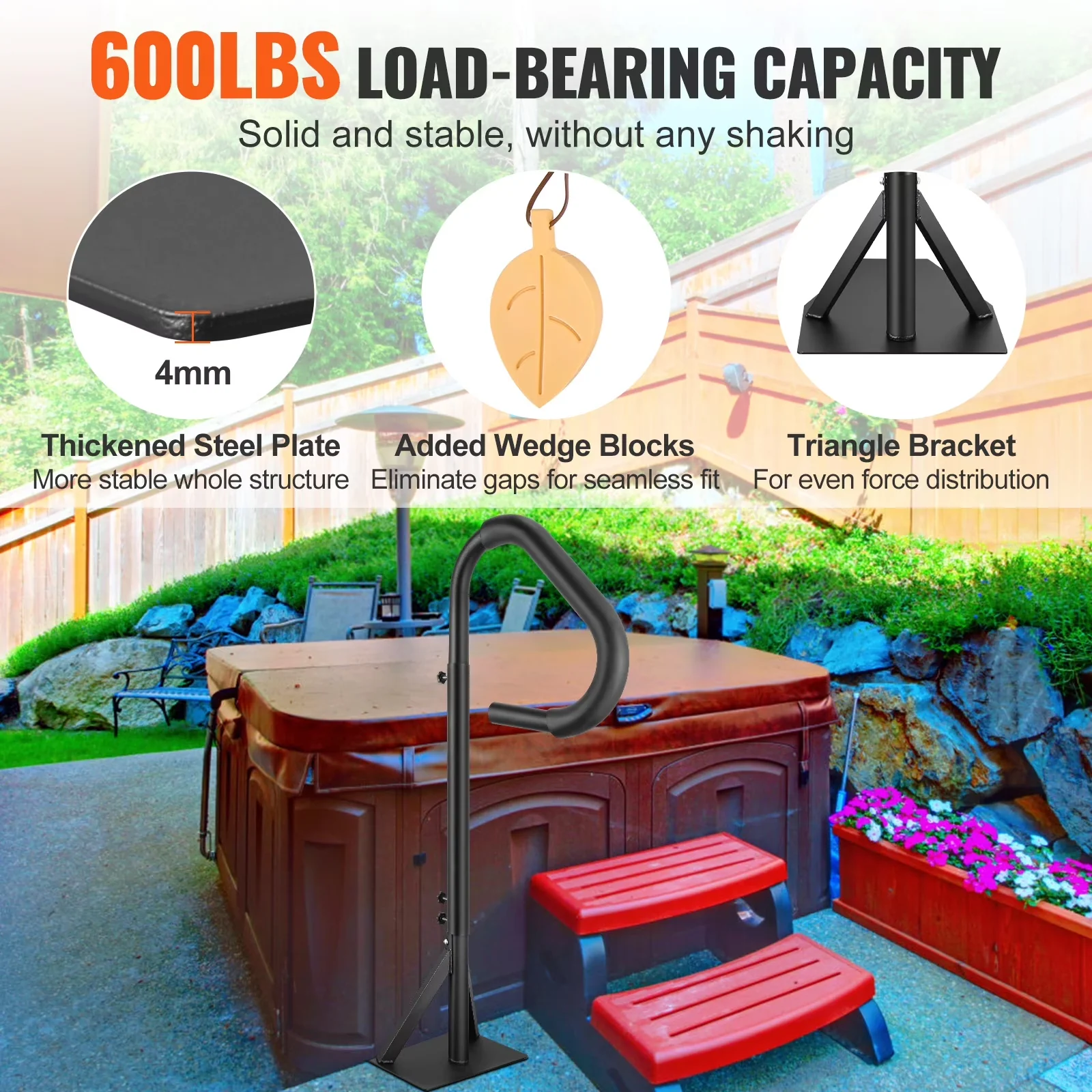 Hot Tub Sleek with Aluminum Constructed Rust-Resistant Rail, Spa Handrail - Multicolor Steel for Indoor, Outdoor Model 01B913