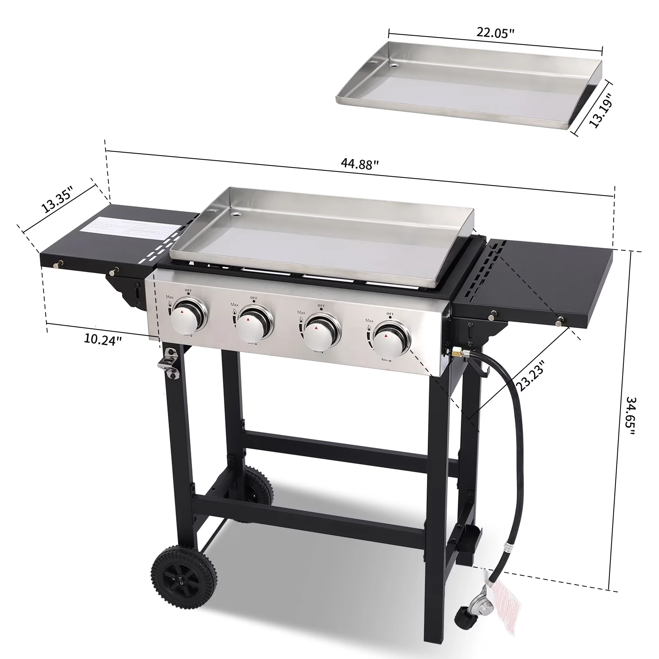 Flat Top Grill Compact with 40000 BTU, Grease Pan, Portable - Metal, Stainless Steel Silver Model 2C3EBA