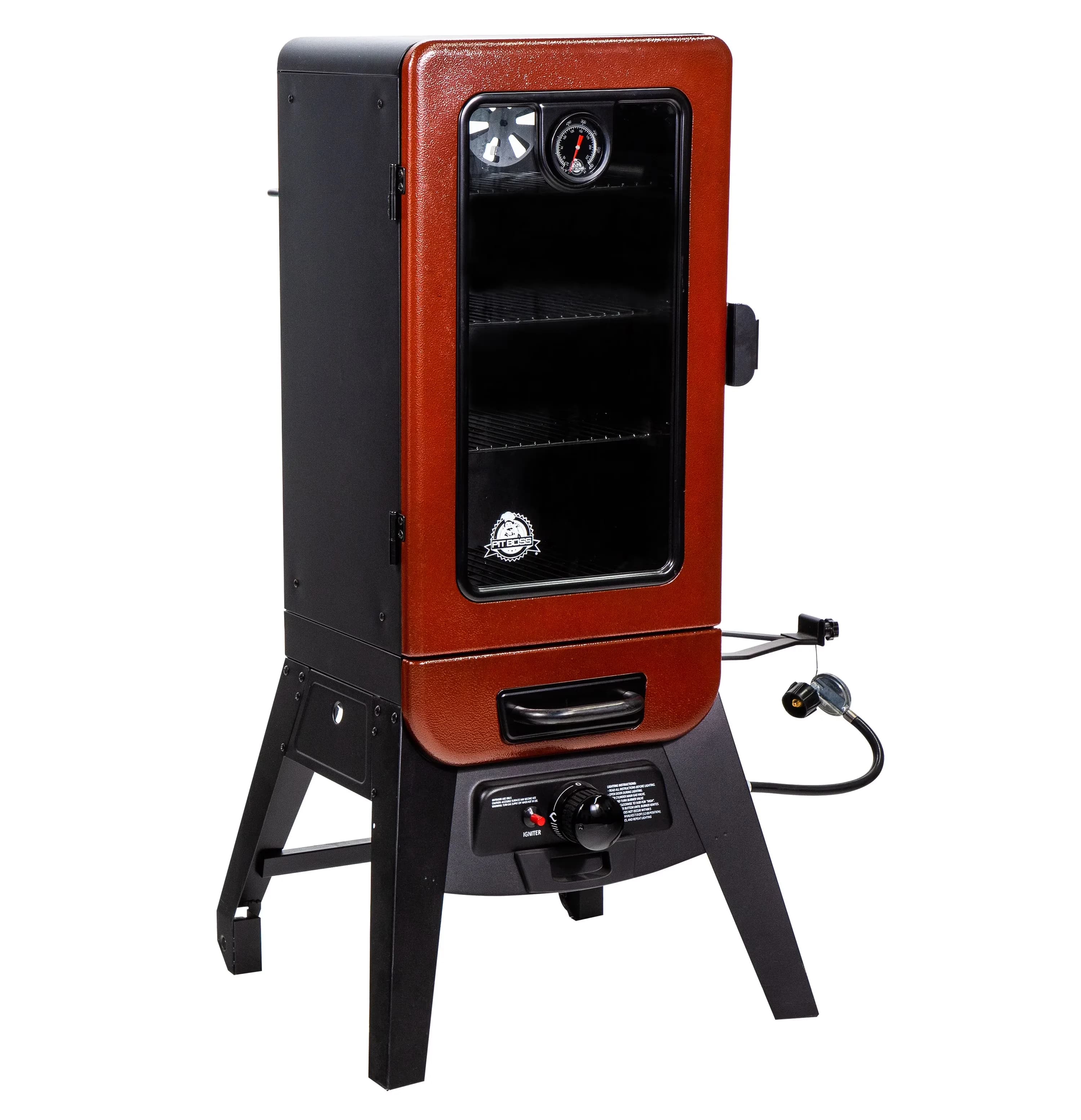 Premium Smoker with Window, 12,500 BTU. - Stainless Steel, Porcelain Red Model 9ED722