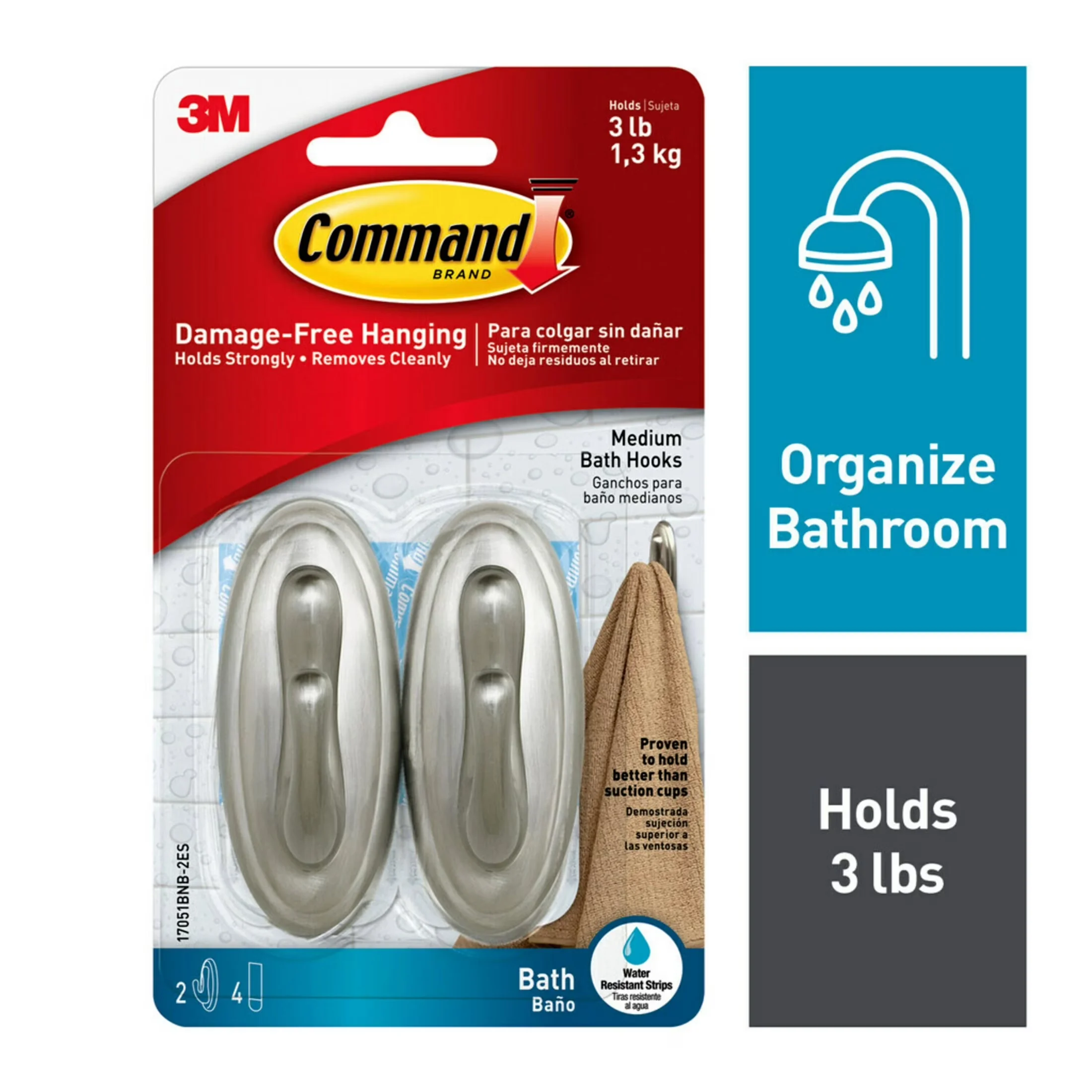 Damage-Free Hanging Innovative with Easy Installation, Wall-Mountable, 2 Wall Hooks - Plastic Silver Model 32A1D7