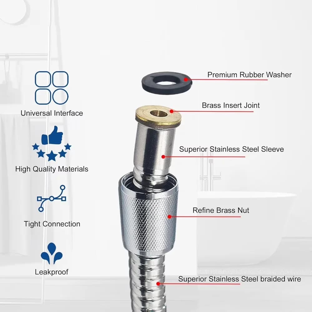 Sleek Shower Head with 360 Degree Rotation, Brass Nut - Metal Silver 60 Model 9871DB