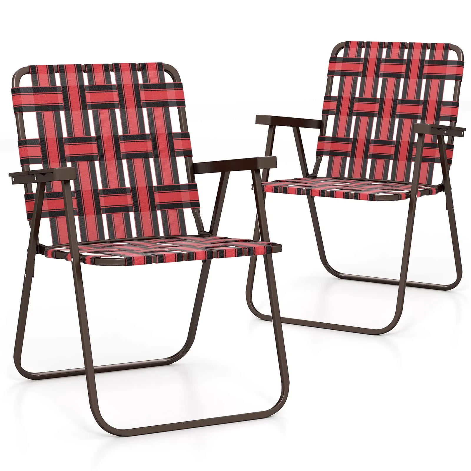 Sleek Beach Chair with Folding, Armrests, Folding Chairs Set of 2 - Red Model 81C425