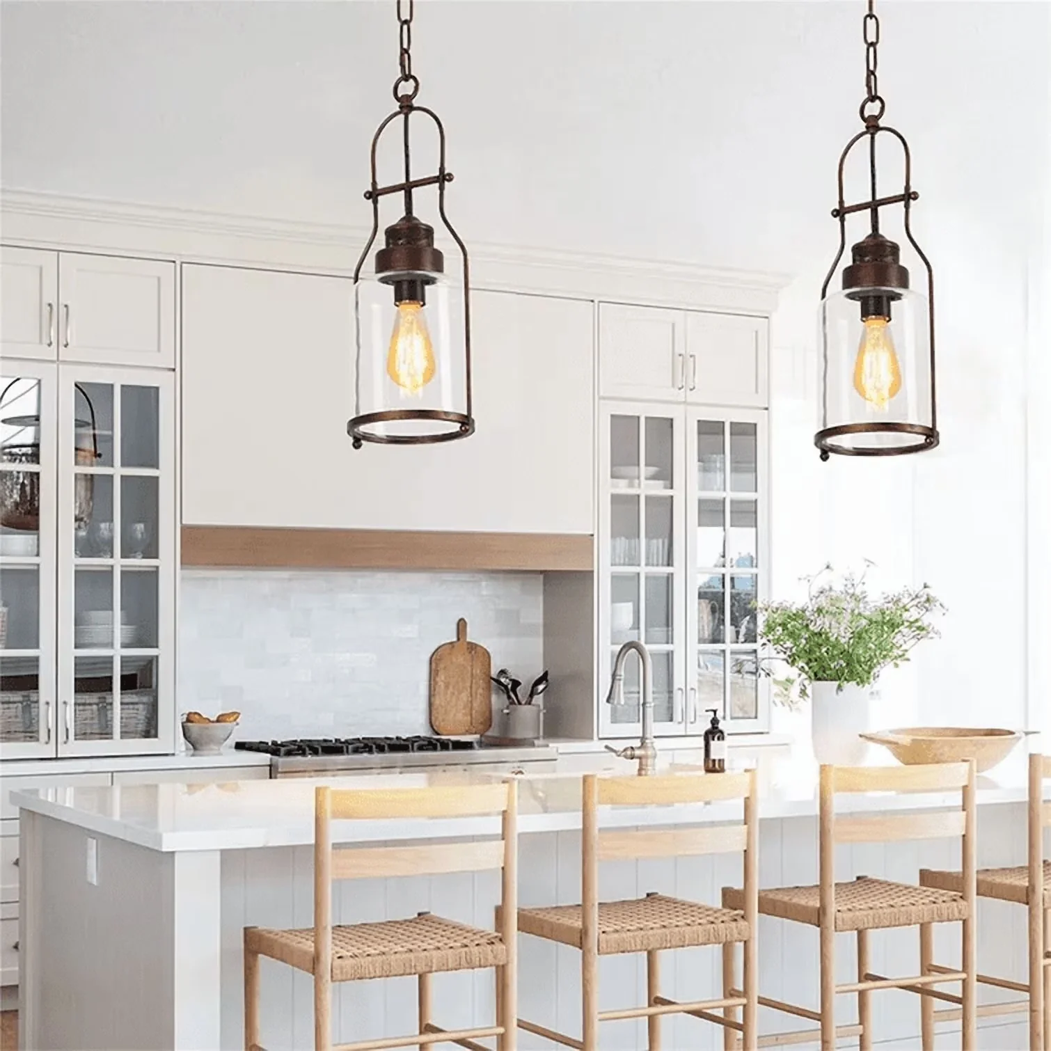 Innovative Ceiling Lights Fixture with Incandescent, Dimmable, Vintage Glass Pendant Light Fixtures - Metal Model E65FFC