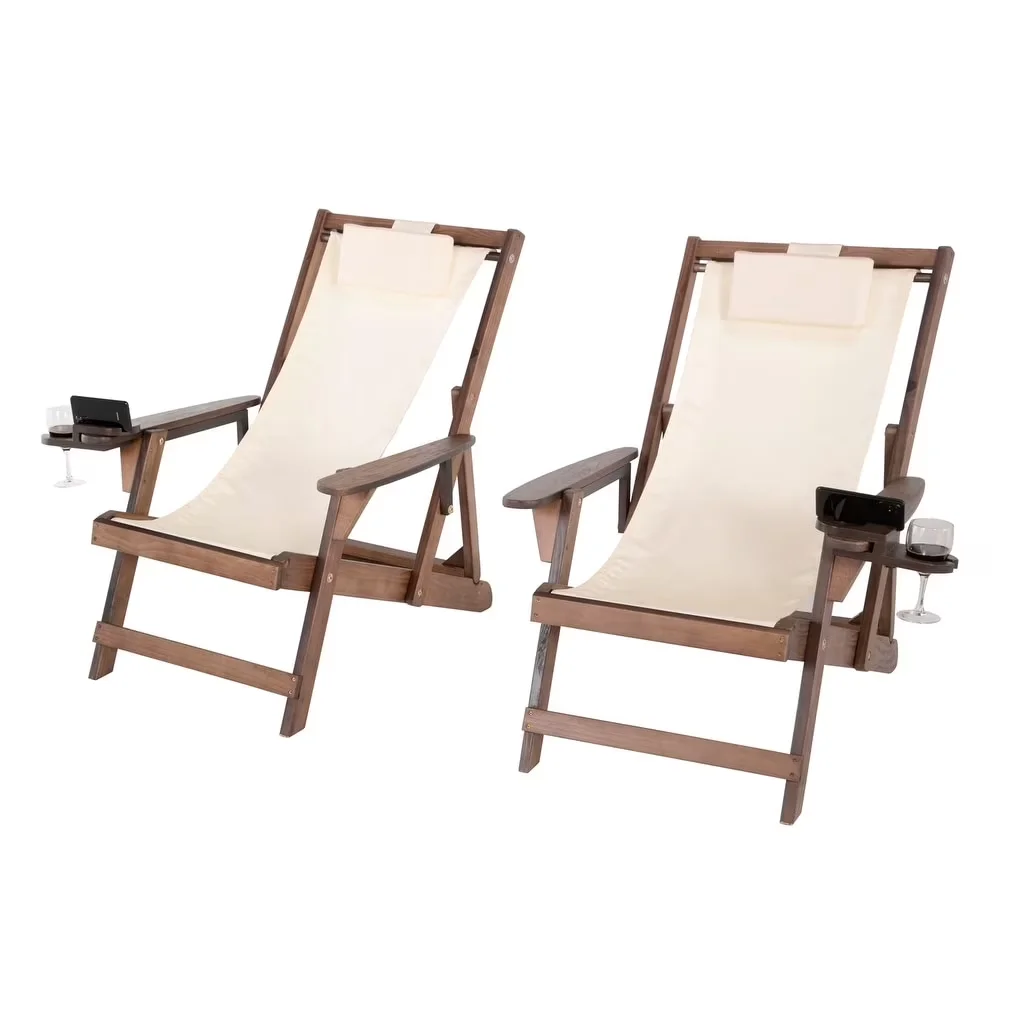 Innovative Beach Chair with Folding, Set includes: 2 sling chairs, Light and easy assembly - Walnut Model 8F74EA
