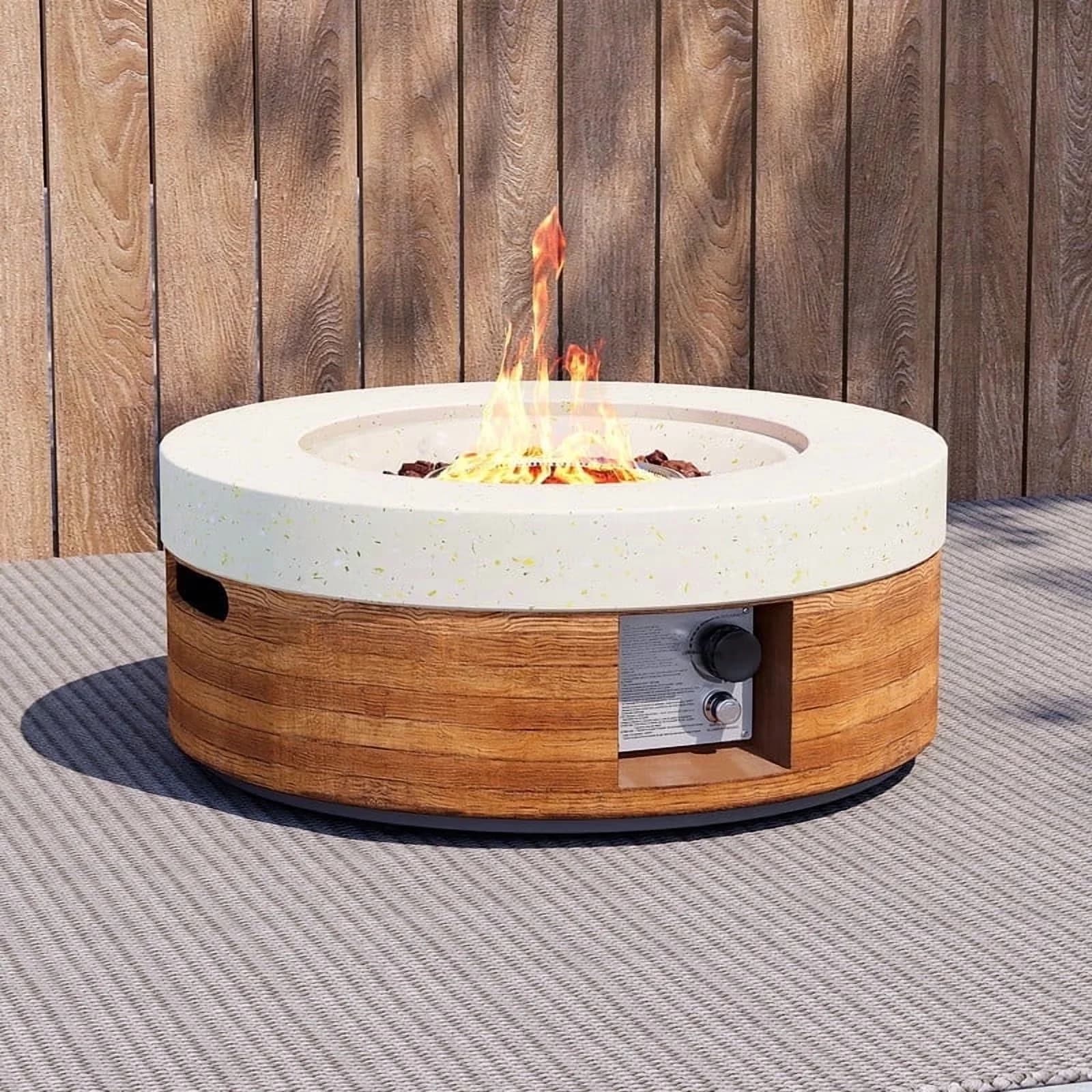 Outdoor Heating Compact with Adjustable Flame, Smokeless, 28'' Round Concrete Fire Pit Table - Brown Mgo Model 98EE14