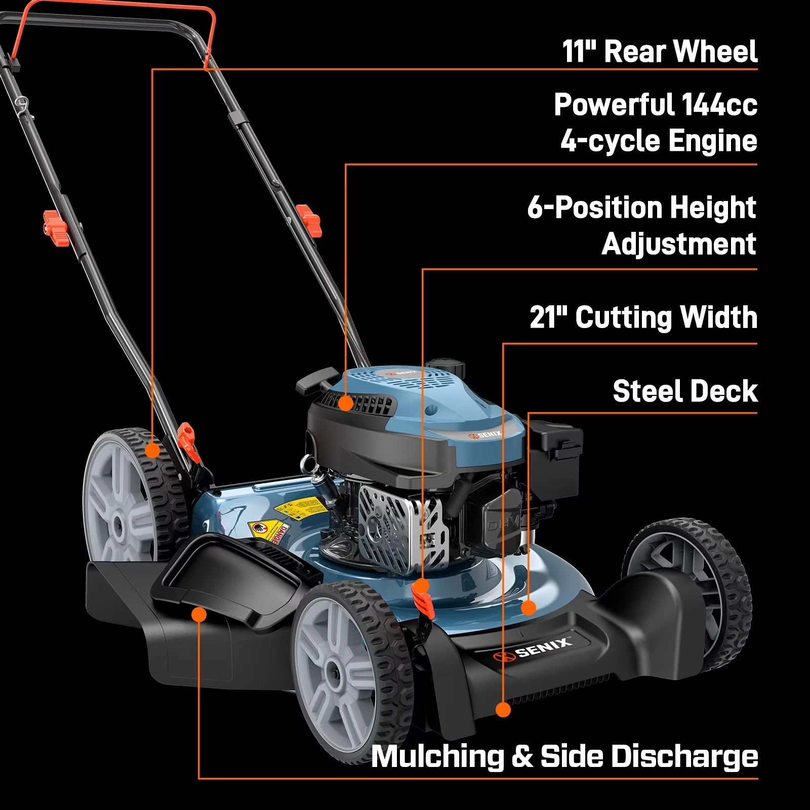 Classic Push Mower with Mulching, Adjustable Cutting Height, Folding Handle - Model 7C85ED