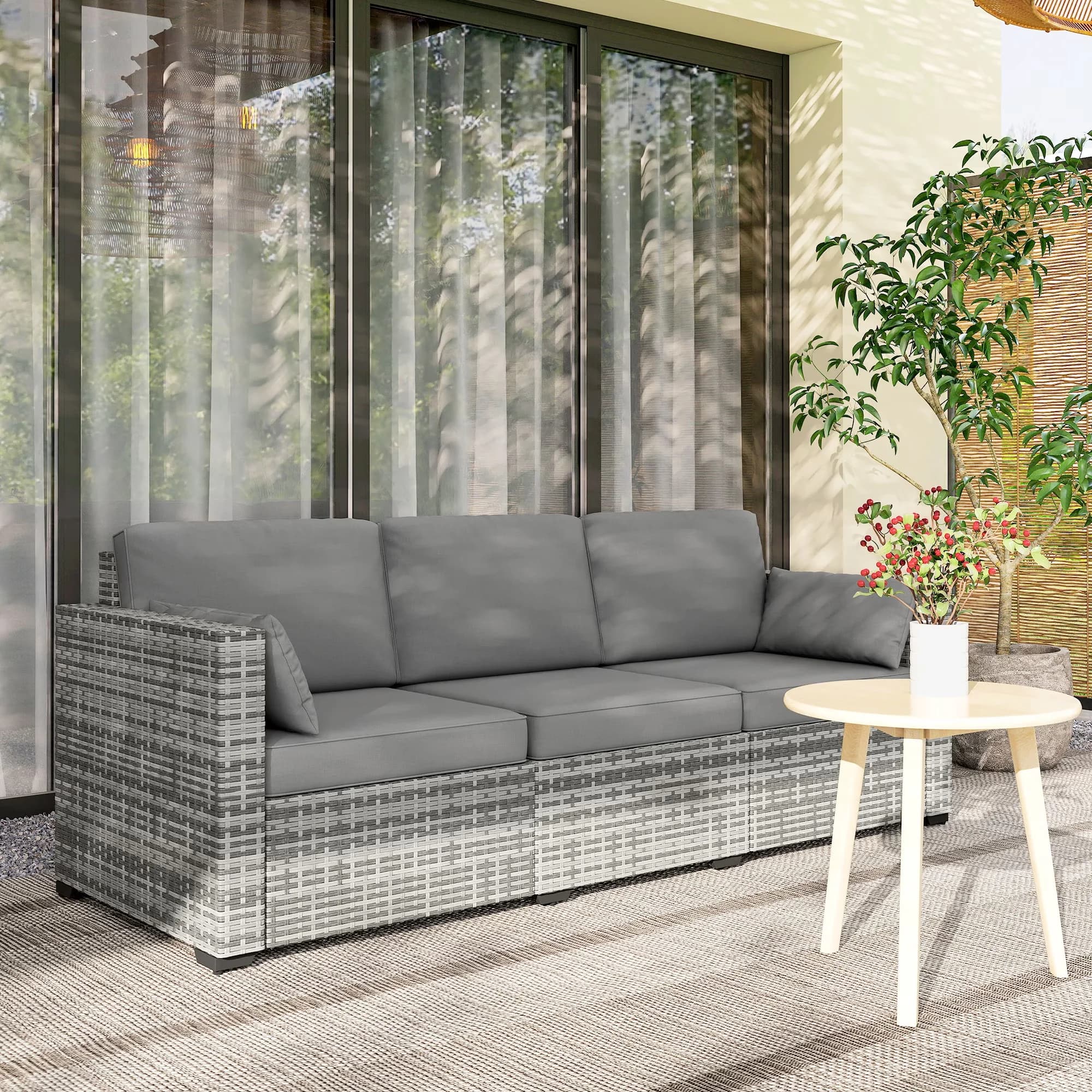 Outdoor Sofas Sectional Reliable with Weather-Resistant, Contemporary, Cushions - Gray Galvanized Steel, Pe Rattan, Polyester Model D50427