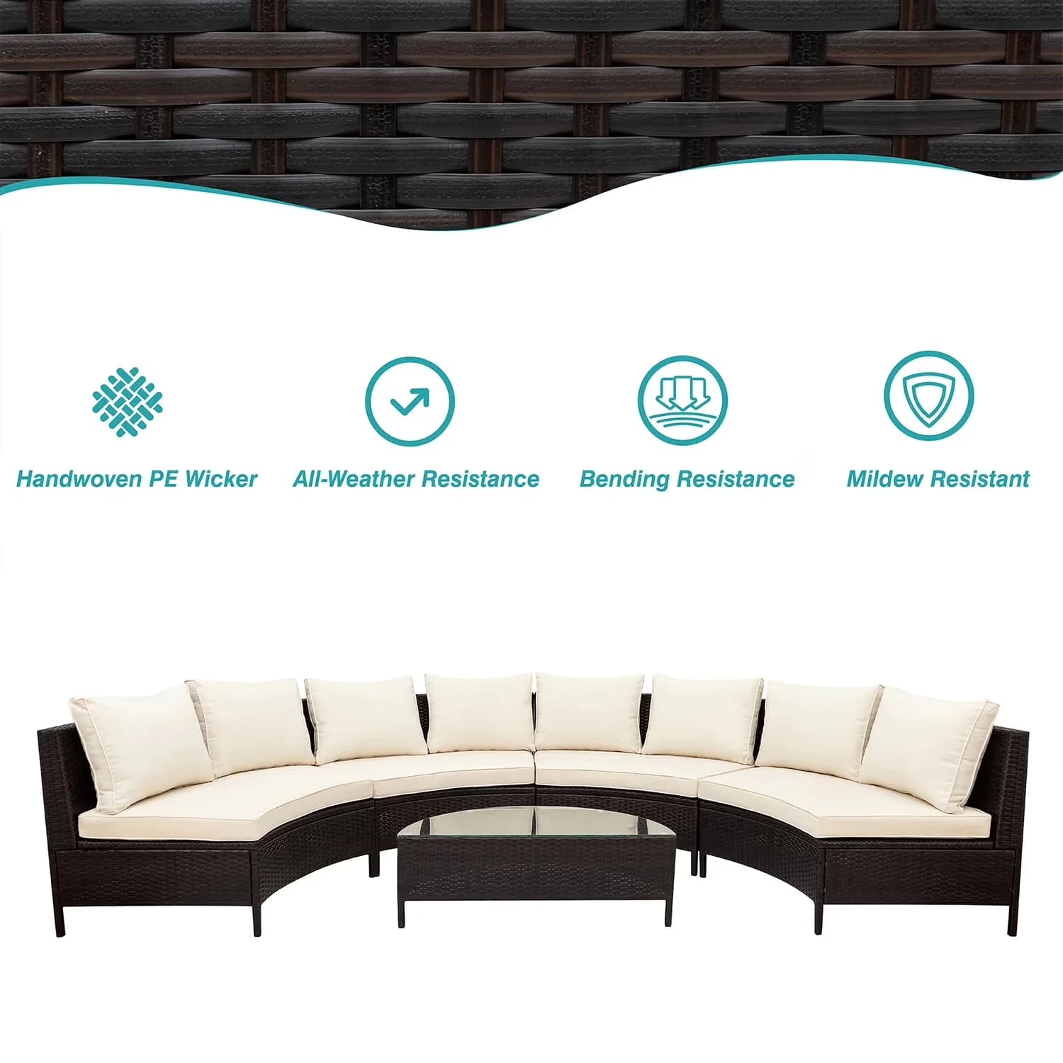 Essential Outdoor Sofas Sectional with Modern, Weather-Resistant - Rattan,High Density Foam Beige Model 43CC61