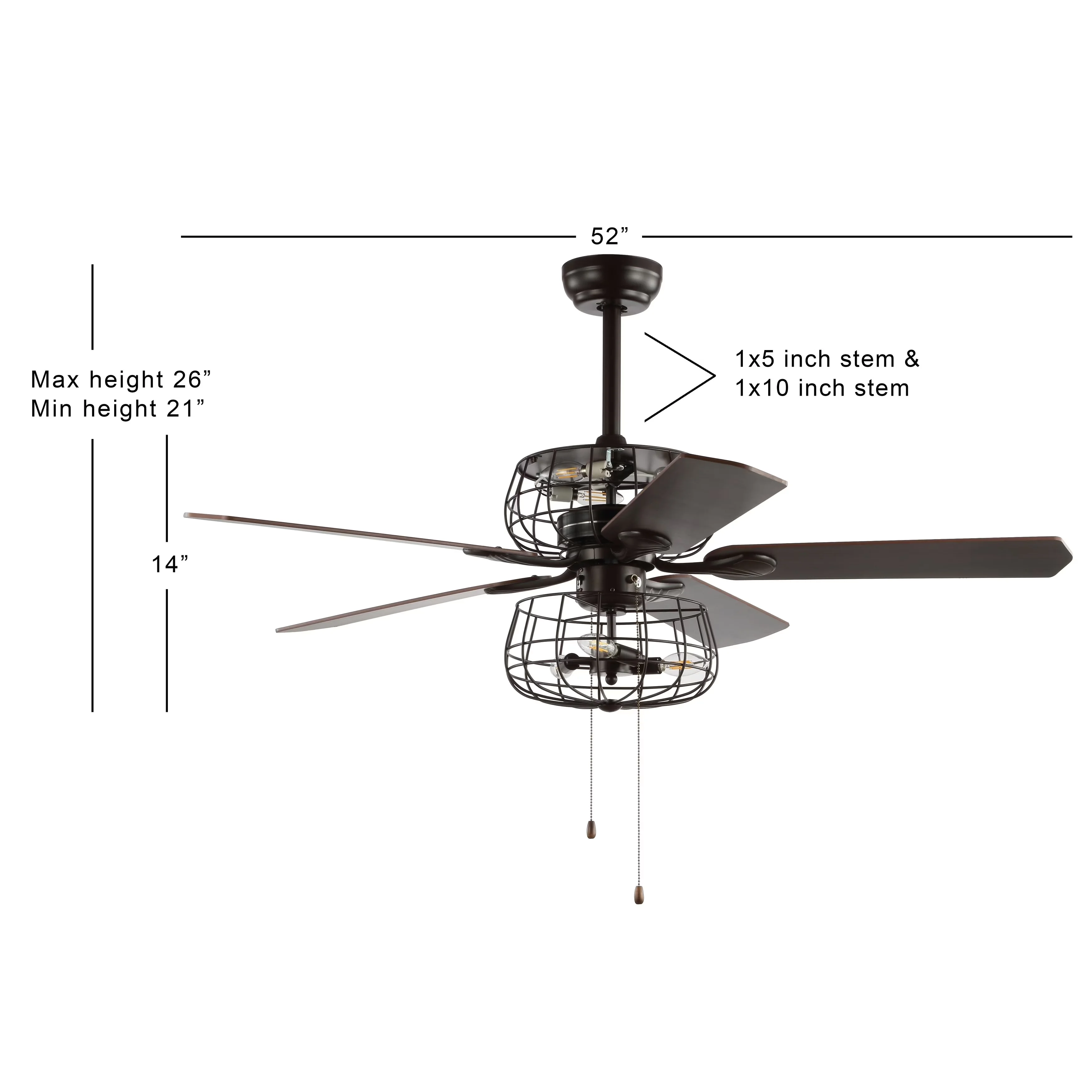 Modern Ceiling Fan with LED, Remote Controlled, Erving 6-Light - Metal, Iron Brown Model C23049