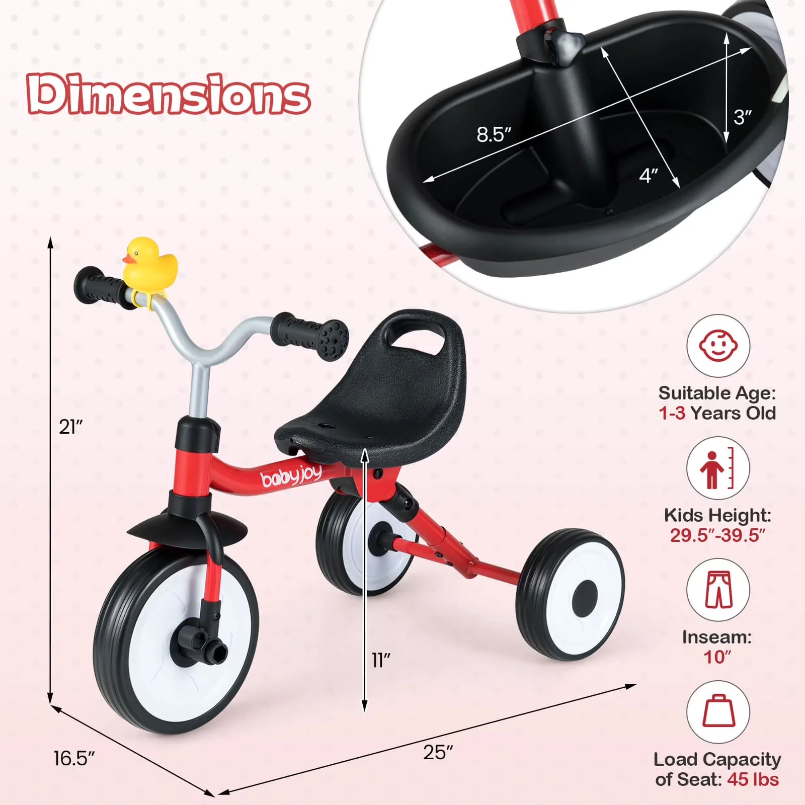 Kids Bike Classic with 3-in-1 Tricycle - Red - Low Maintenance Model CEC21D