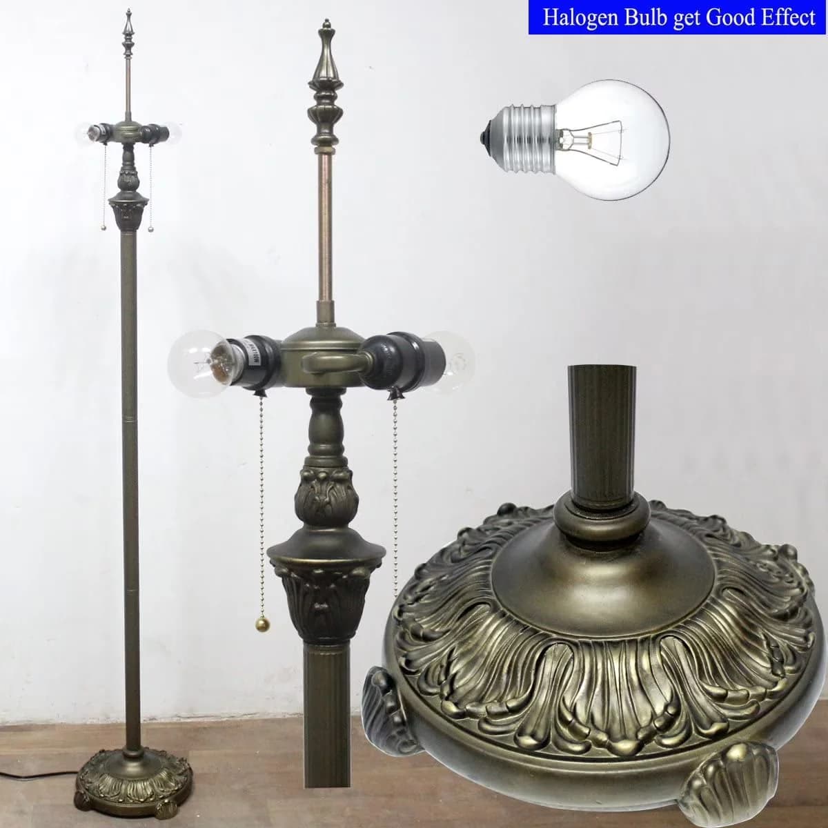 Floor Lamp Premium with LED, Tiffany - Bronze, Red, Yellow Iron Pole Bronze Color, Glass, Resin Base Bronze Color Model 78AAFE