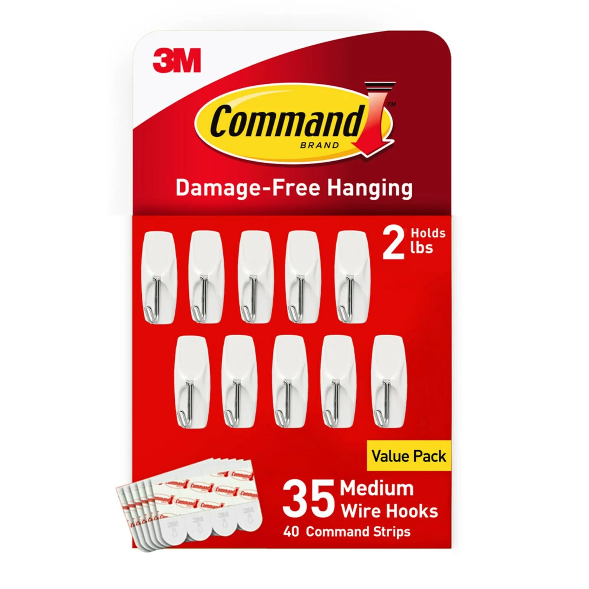 Stylish Building Material with Damage Free Hanging Picture Hangers, 35 Hooks, 40 White Adhesive Strips - Plastic White Model 8EBBCD