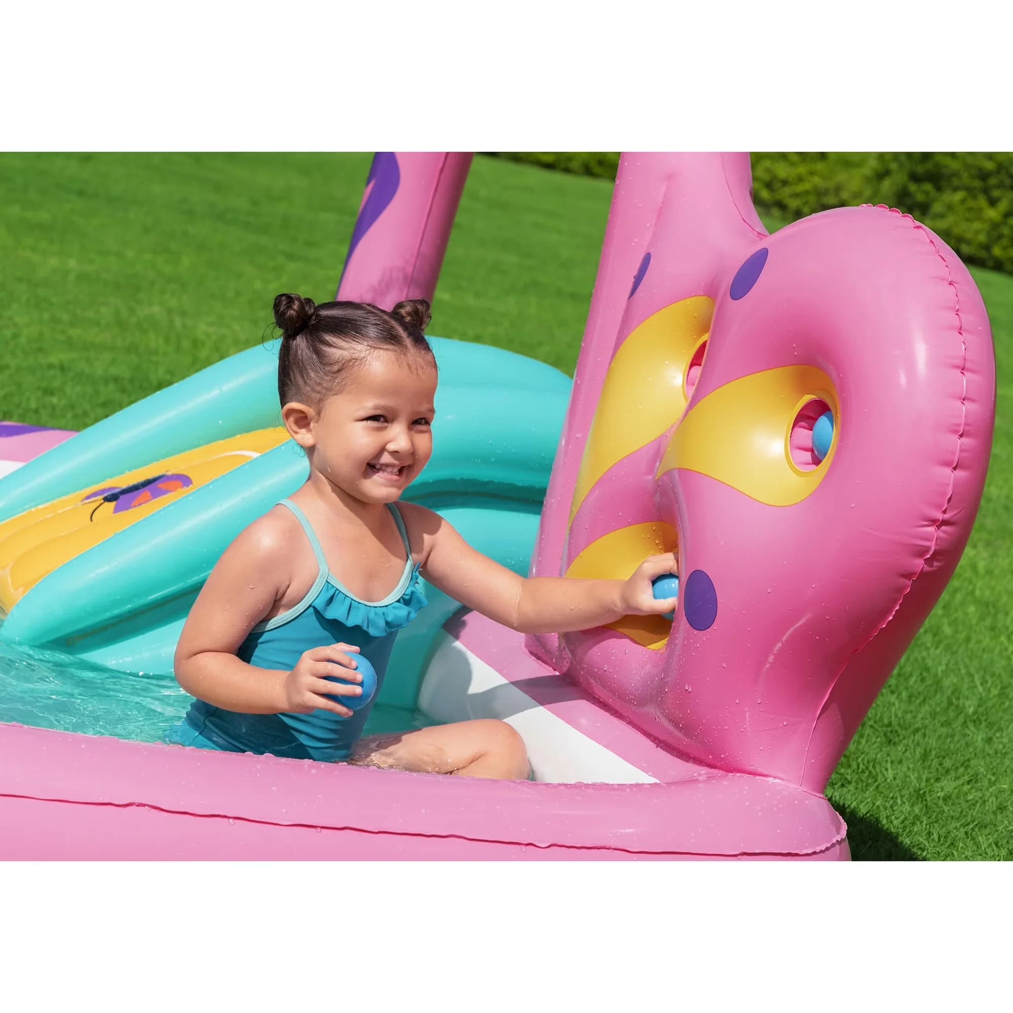 Inflatable Pool Efficient with Sprinkler Arch, 71x71x46”, Catch Game - Multicolor Model 431D0A