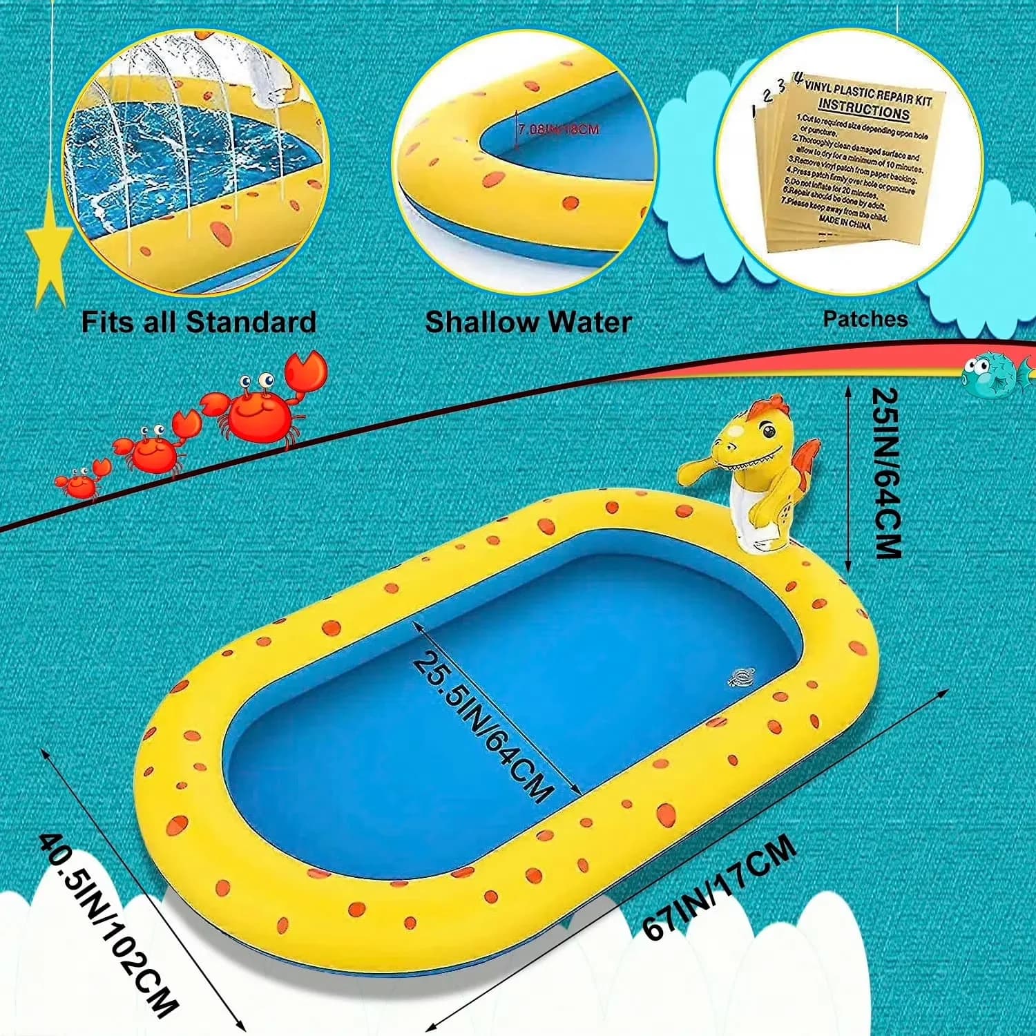 Quality Inflatable Pool with Fade Resistant, Play Center Water Toys, Dimensions: 67 x 41 x 26in for Outdoor - Model 348EF7