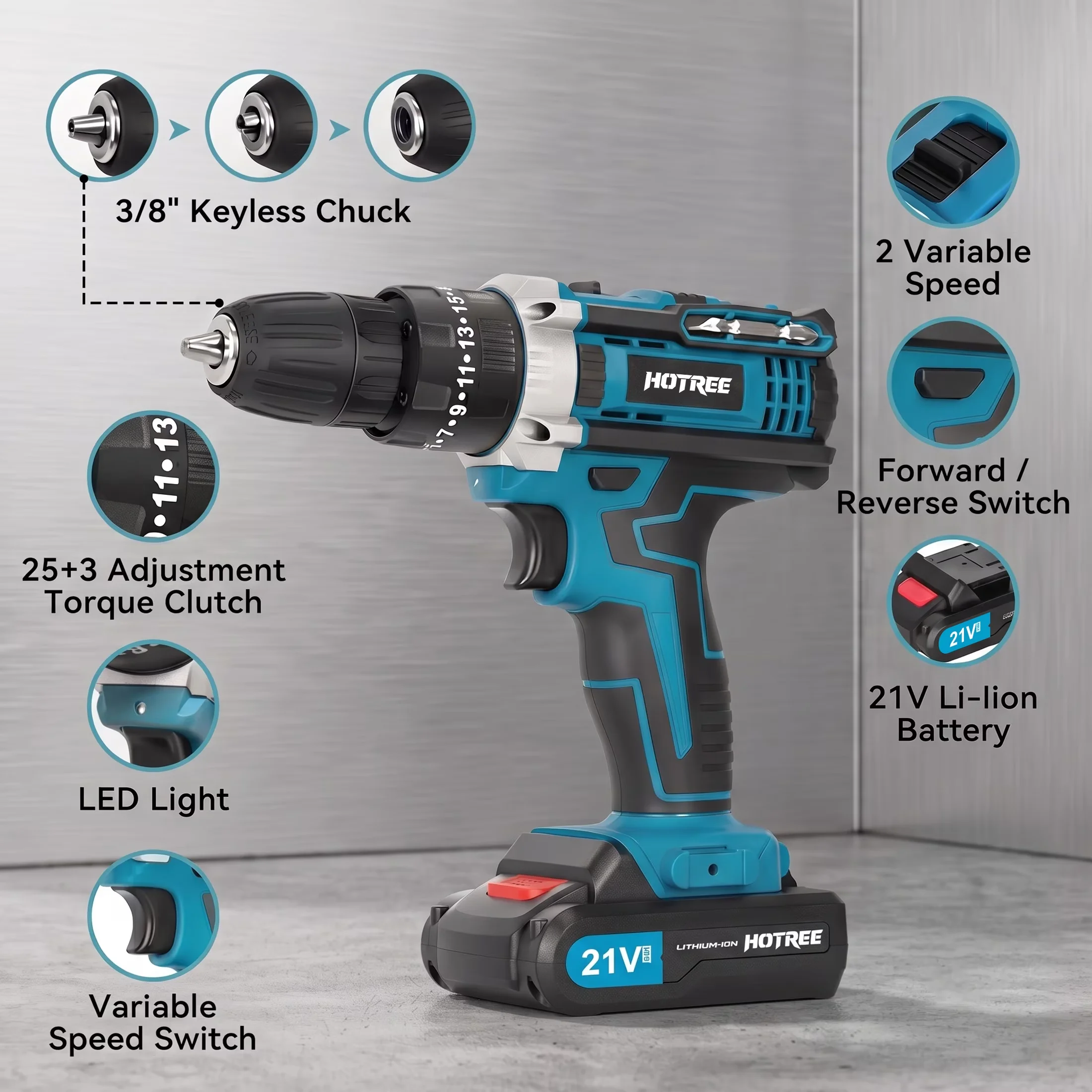 Drills Driver Innovative with Battery, 21V, 21V Cordless Drill Kit - Blue Model B47B9B