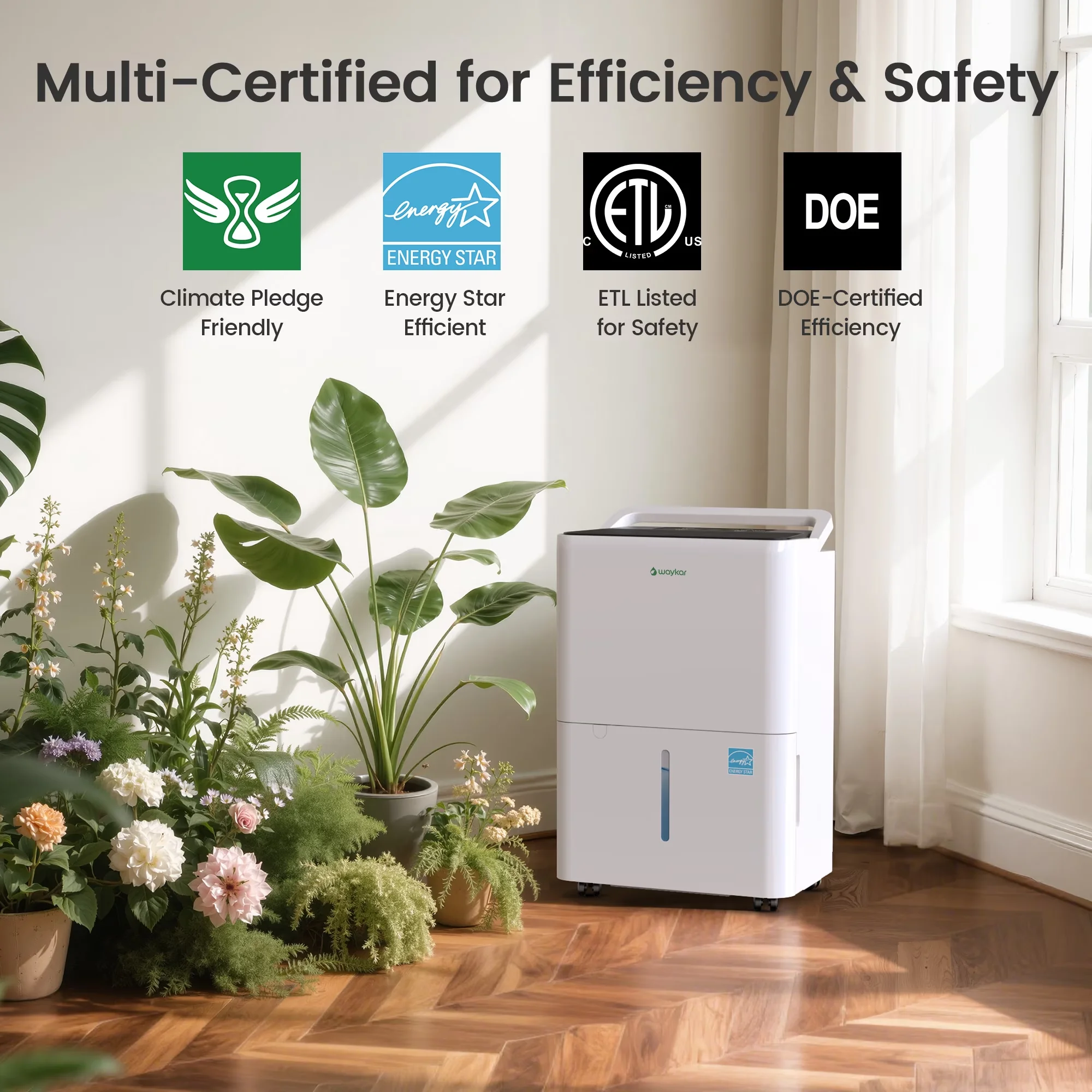 Premium Dehumidifier with Automatic Shut-Off, Bucket Full Indicator - White for Home Model D68C30