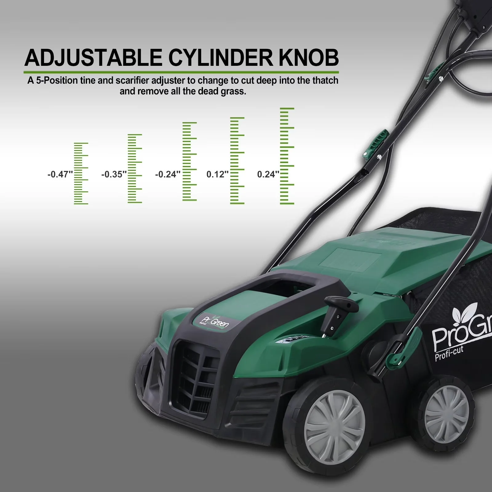 Quality Push Mower with Folding Handle, Adjustable Cutting Height, Garden Scarifier - Green#54 Model A615D7