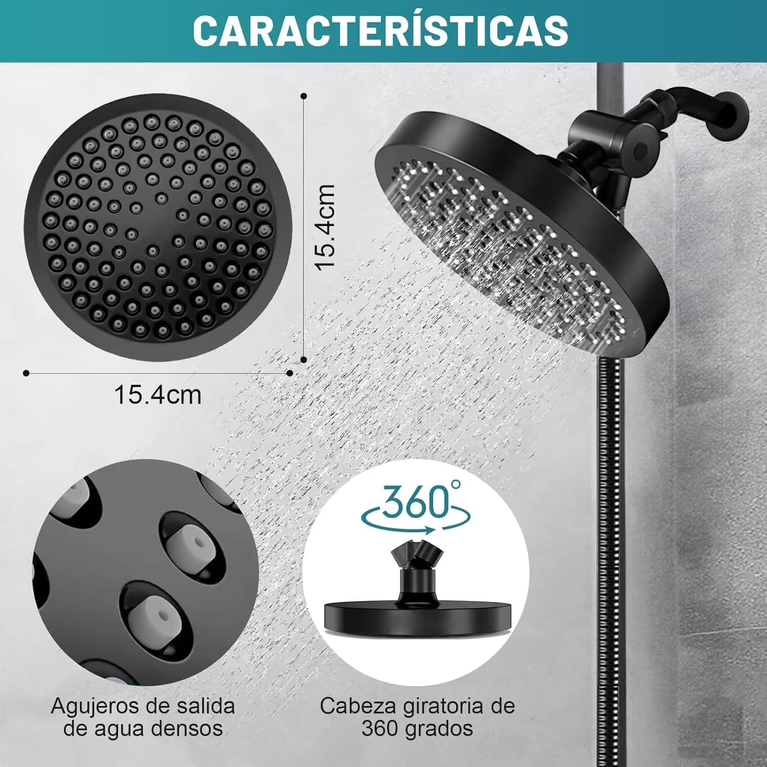 Shower Head Durable with Self-Cleaning, High Pressure, High Pressure Rain ShowerHead - Abs Black Model 027441