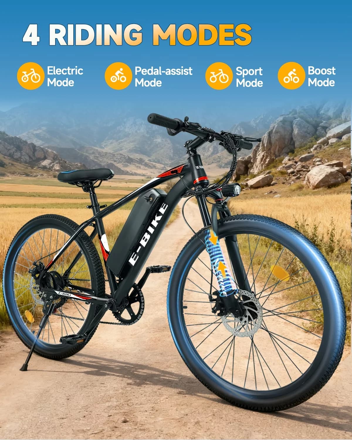 Electric Bike Modern with Battery, 750W - Red - Essential Collection Model 6ECBD3