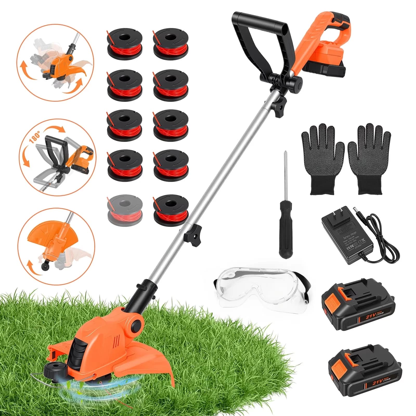 Versatile String Trimmer with Battery, Automatic Line Feed, 12" Electric - Orange Model D6A975