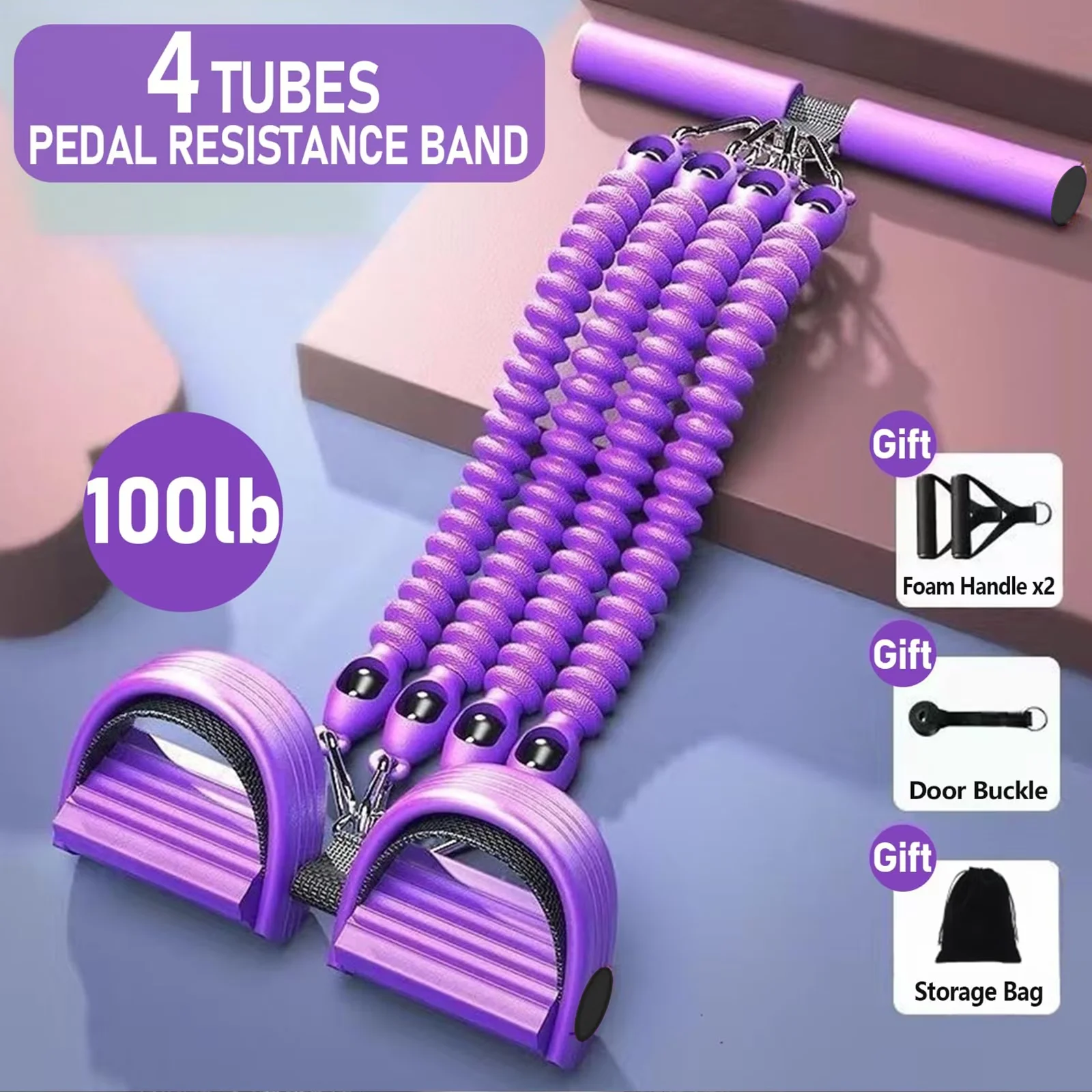 Home Gym Accessory Modern with Stirrup Puller, Number of Resistance Levels:4, Color:Purple - Natural Rubber Purple Model CA6BB0