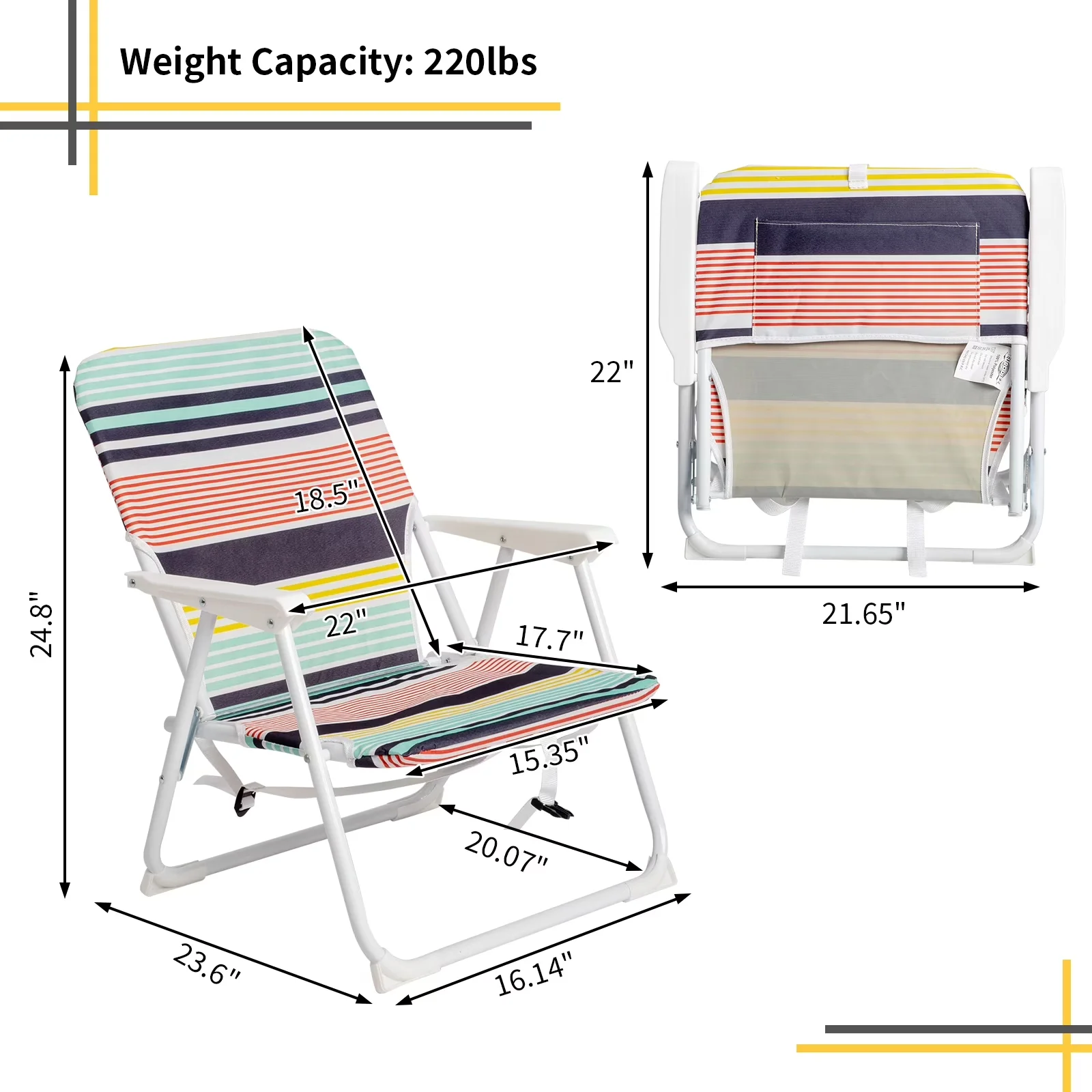 Beach Chair Sleek with Weather-Resistant, Adjustable, Outdoor Portable Lawn Camping - Multicolor Model E50844