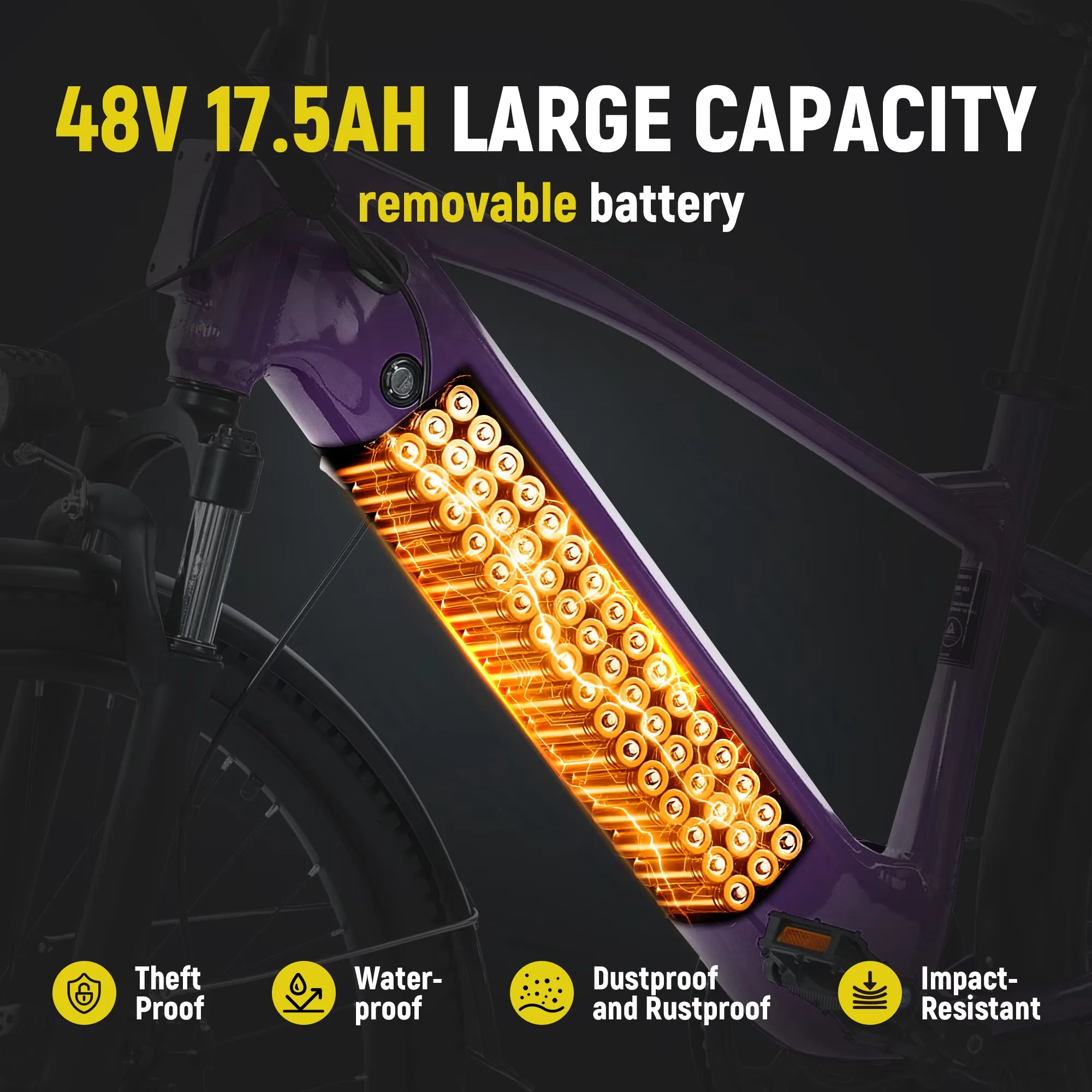 Durable Electric Bike with Battery, 1300W, Adult - Purple 70 for Everyday Use Model FC6A78