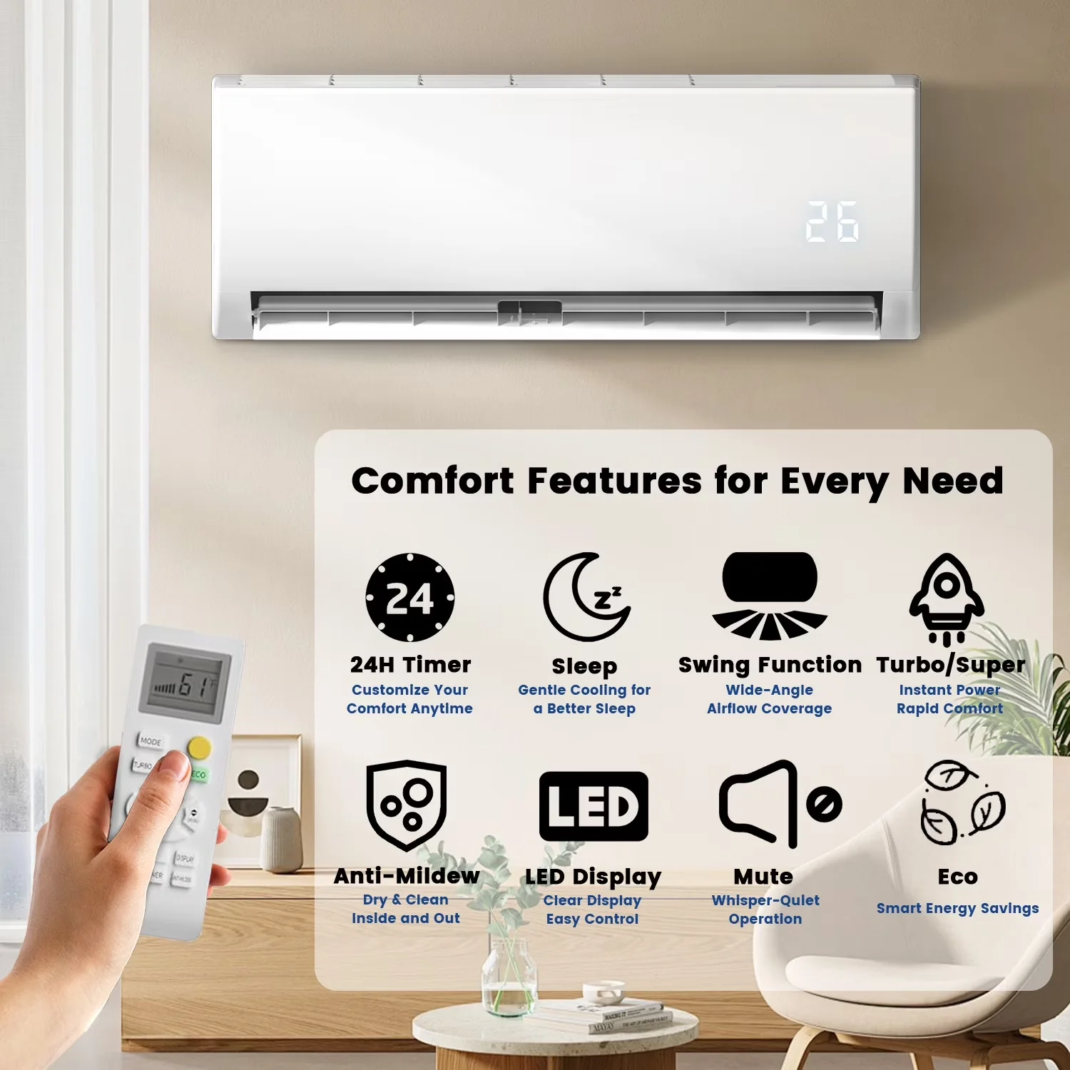 Sleek Air Conditioner with 12000 BTU, 115V, 19 SEER2 115V Split ac unit - Model 4DD148
