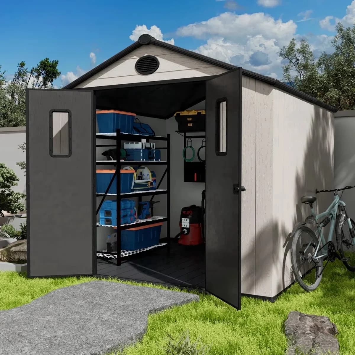 Sleek Shed with Water-Resistant, Uv Resistant, 8ft×8ft Outdoor Spacious Resin Storage - Gray Resin Model 9E52B9