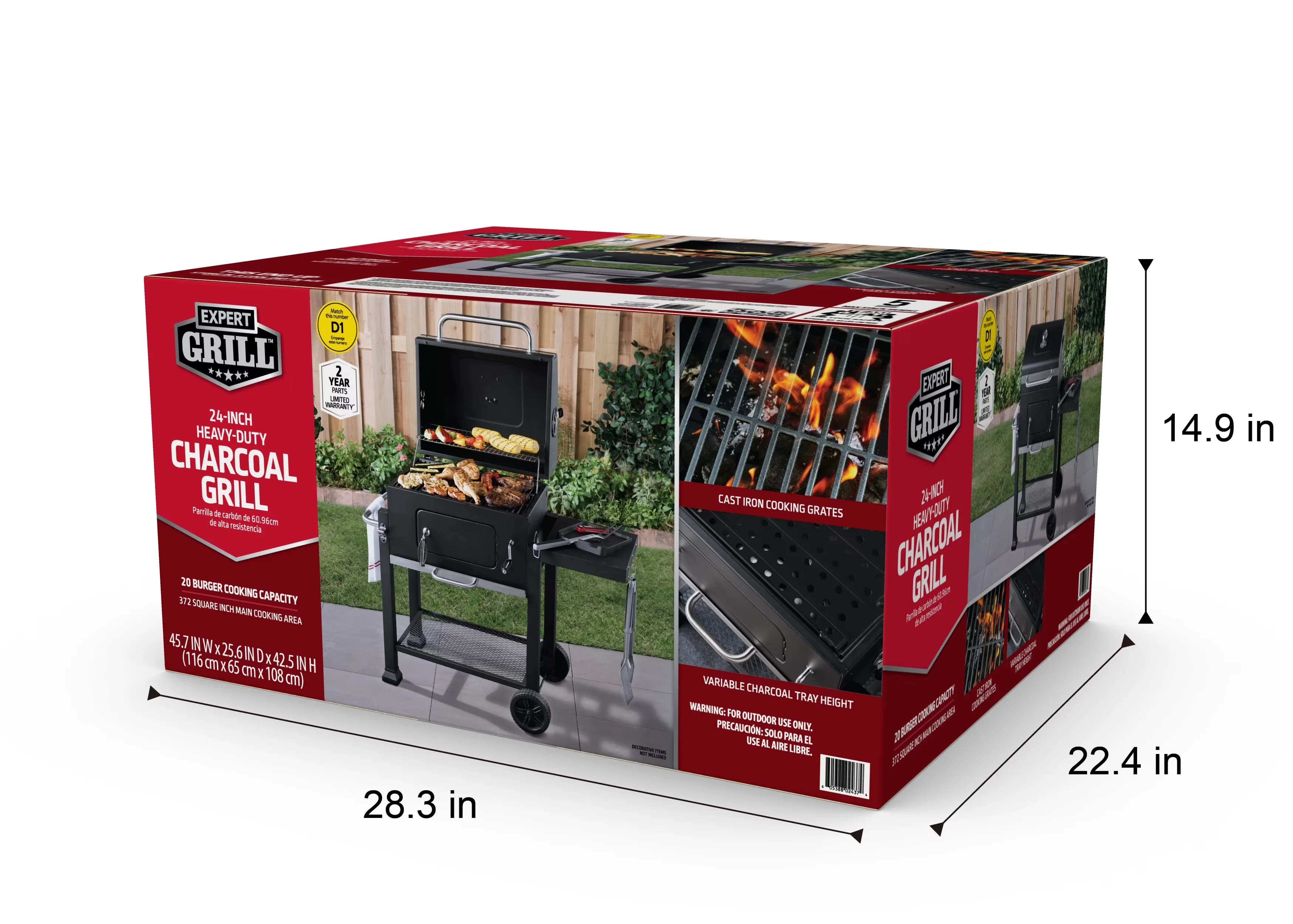 Compact Flat Top Grill with Removable Ash Catcher, Adjustable Air Vents, Grease Pan - Black Steel Model 22CF1E