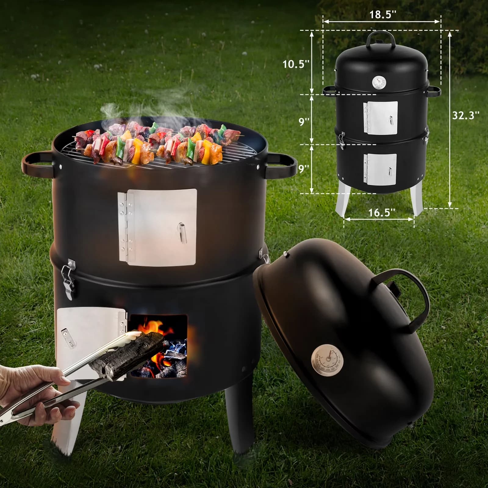 Quality Combo Grill with Adjustable Air Vents, 3-IN-1 Multipurpose - Iron & Stainless Steel Model 3037DA