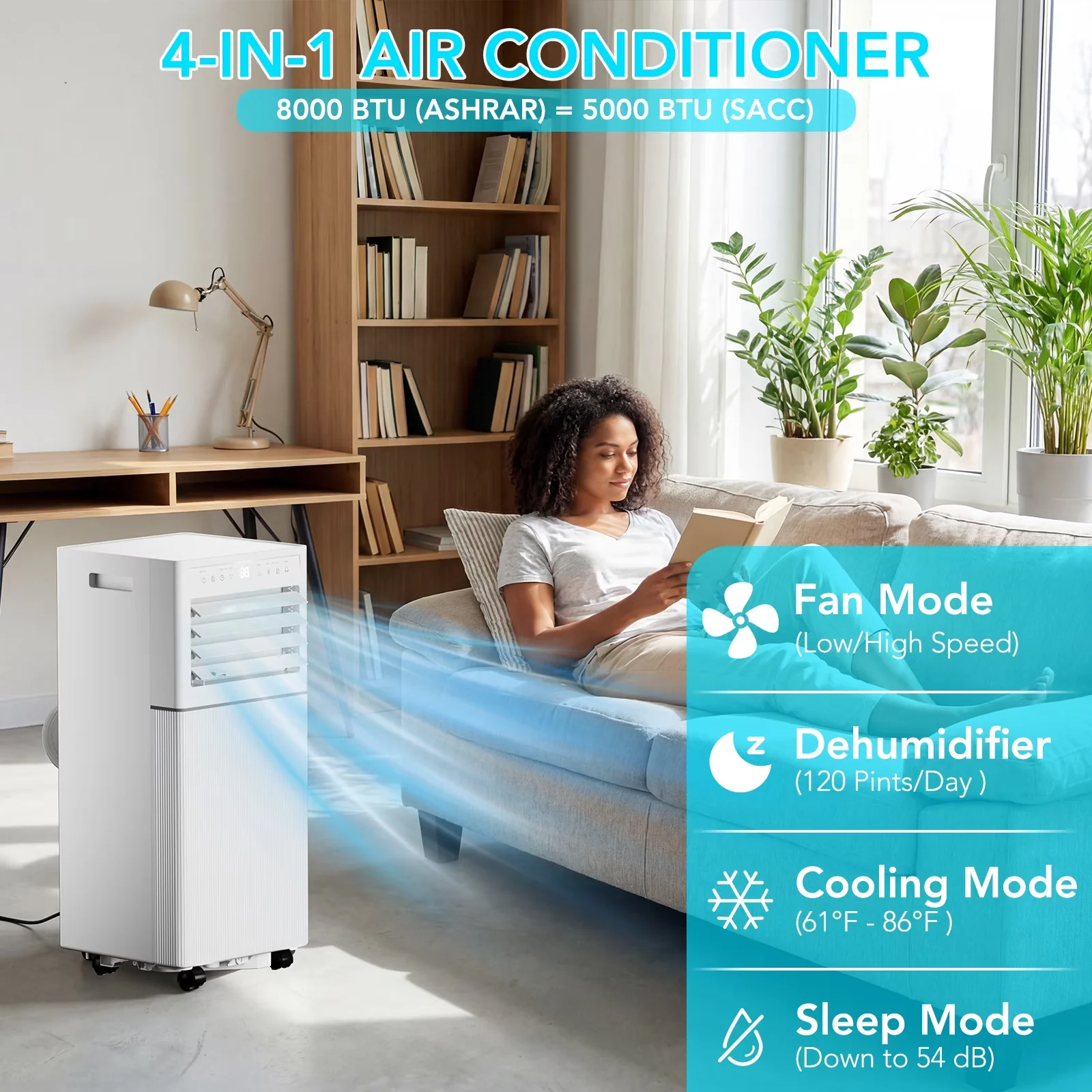 Air Conditioner Innovative with 8000 BTU, Automatic Defrost Control, Portable - Model 3EEC3D