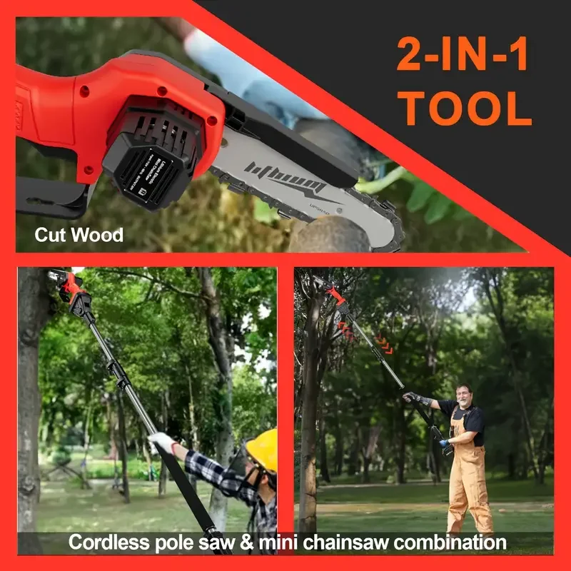 Sleek Pole Saw with Battery, 20V, Automatic Chain Oiler - Red for Garden Model DCED72