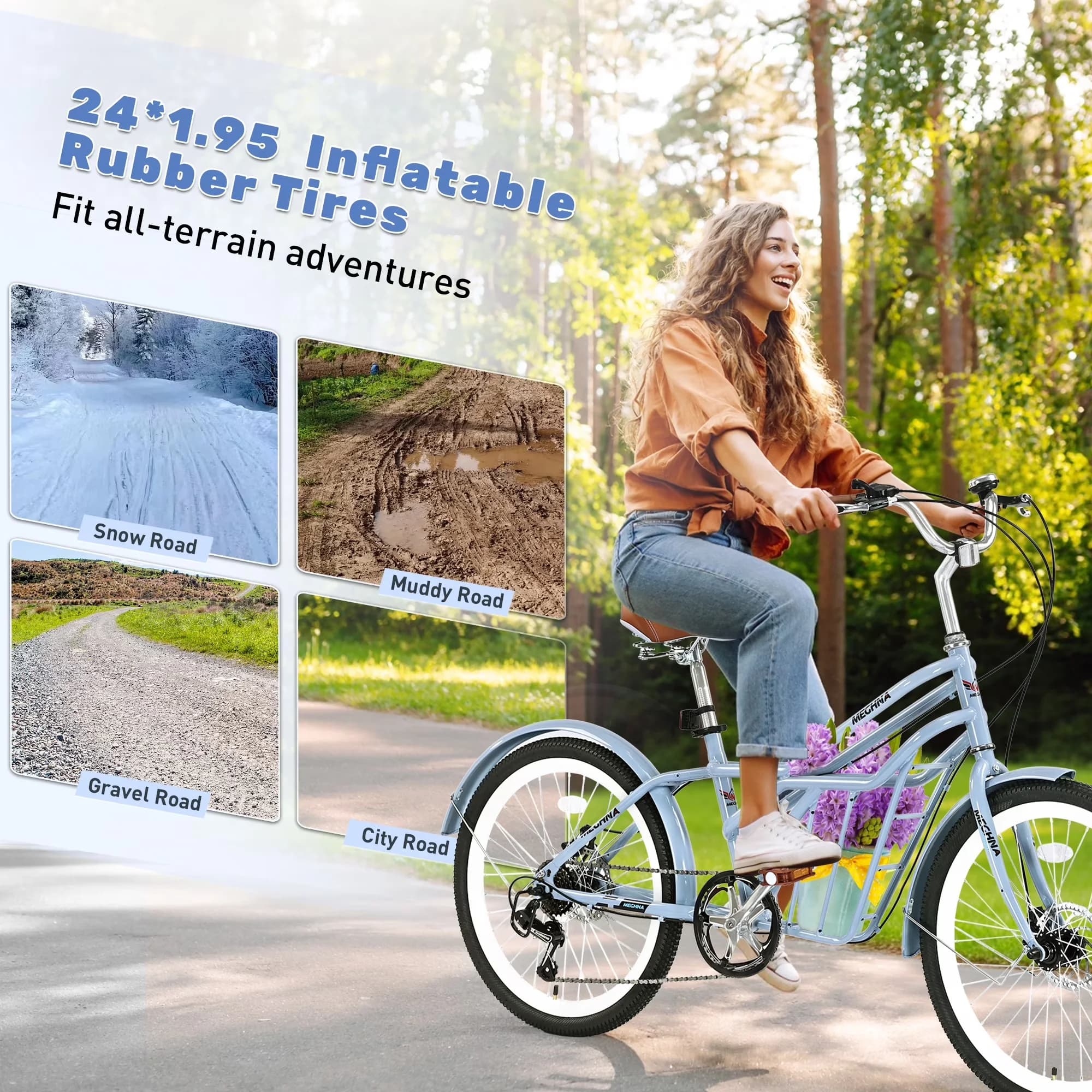 Efficient Cruiser Bike with 24" - Blue Women - Heavy Duty Model 4AD19E