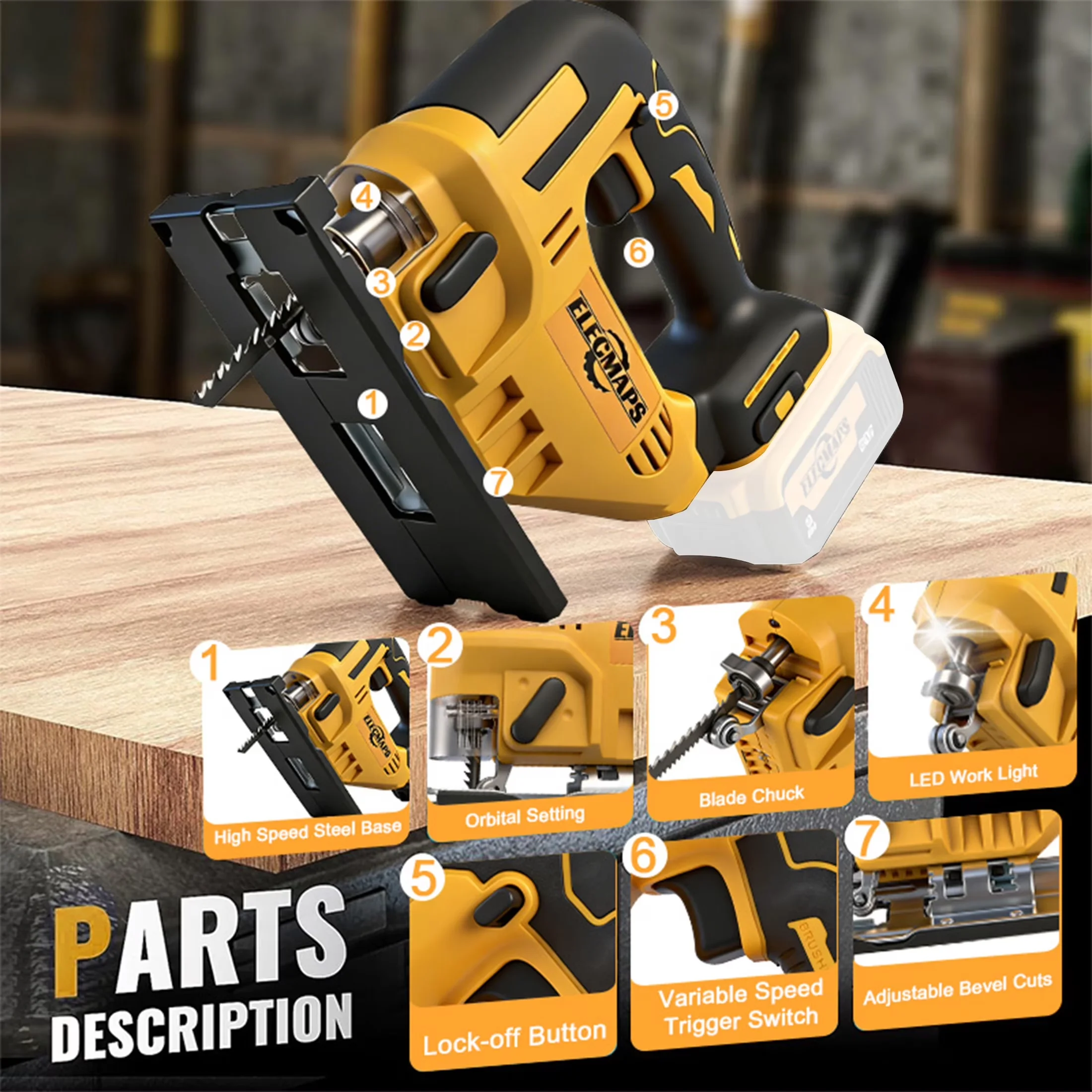 Professional Power Saw with Battery, 750W, 20V for Home - for General Purpose Model 53D4B6