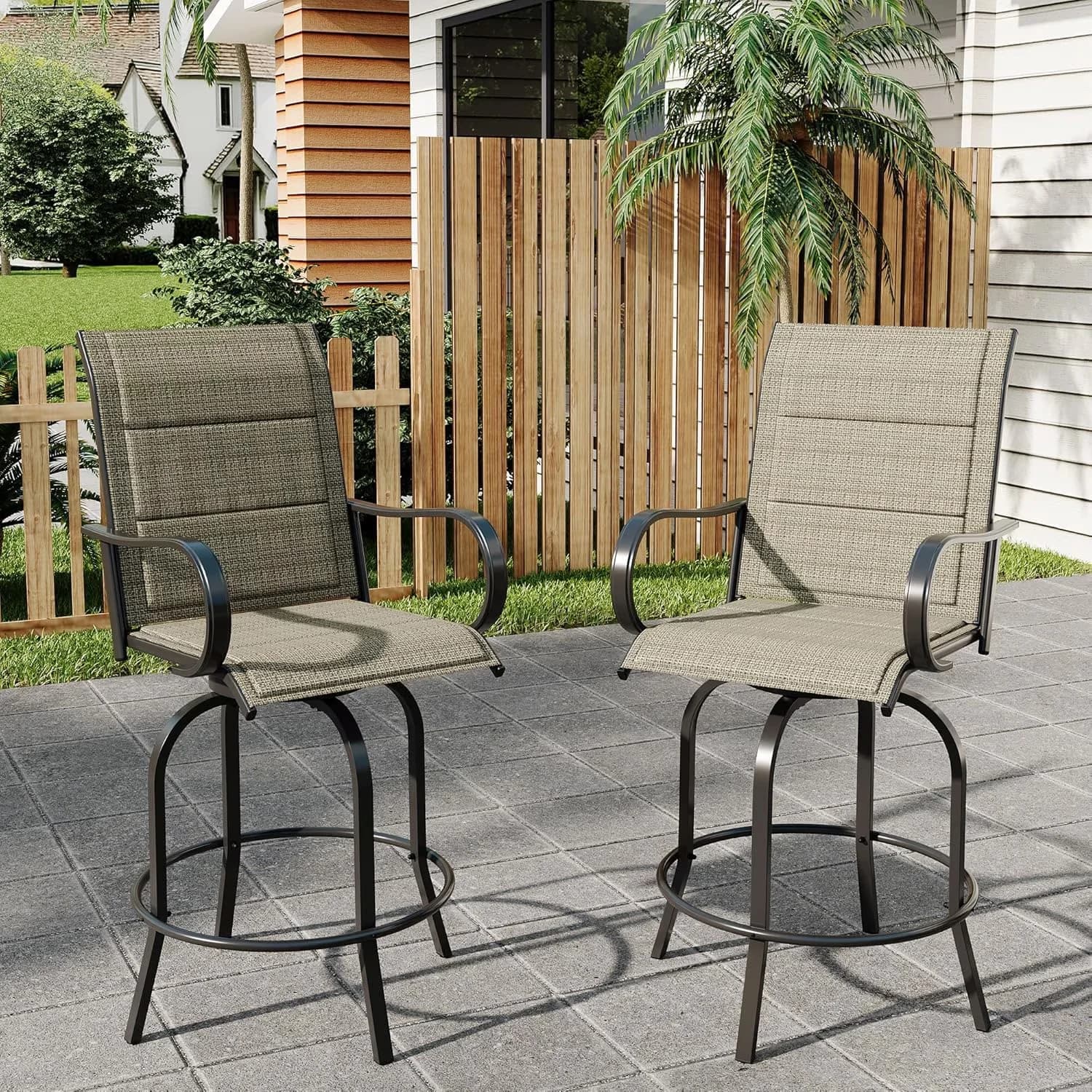 Patio Chair Essential with 360° Rotation, Armrests and Textilene Seat - Brown - Padded Textilene Model E8EDF3